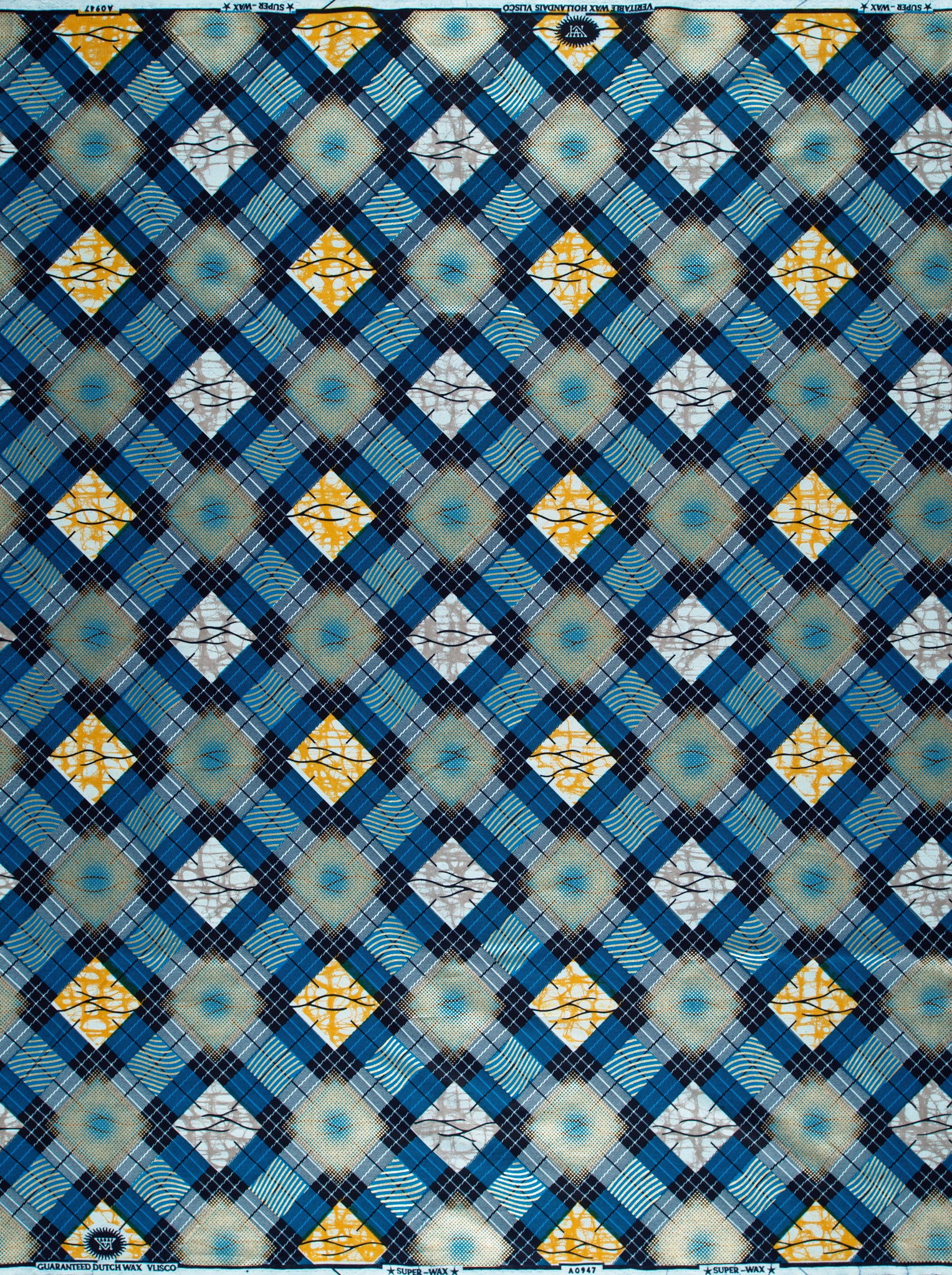 Blue yellow white patterned african super-wax vla0947.066