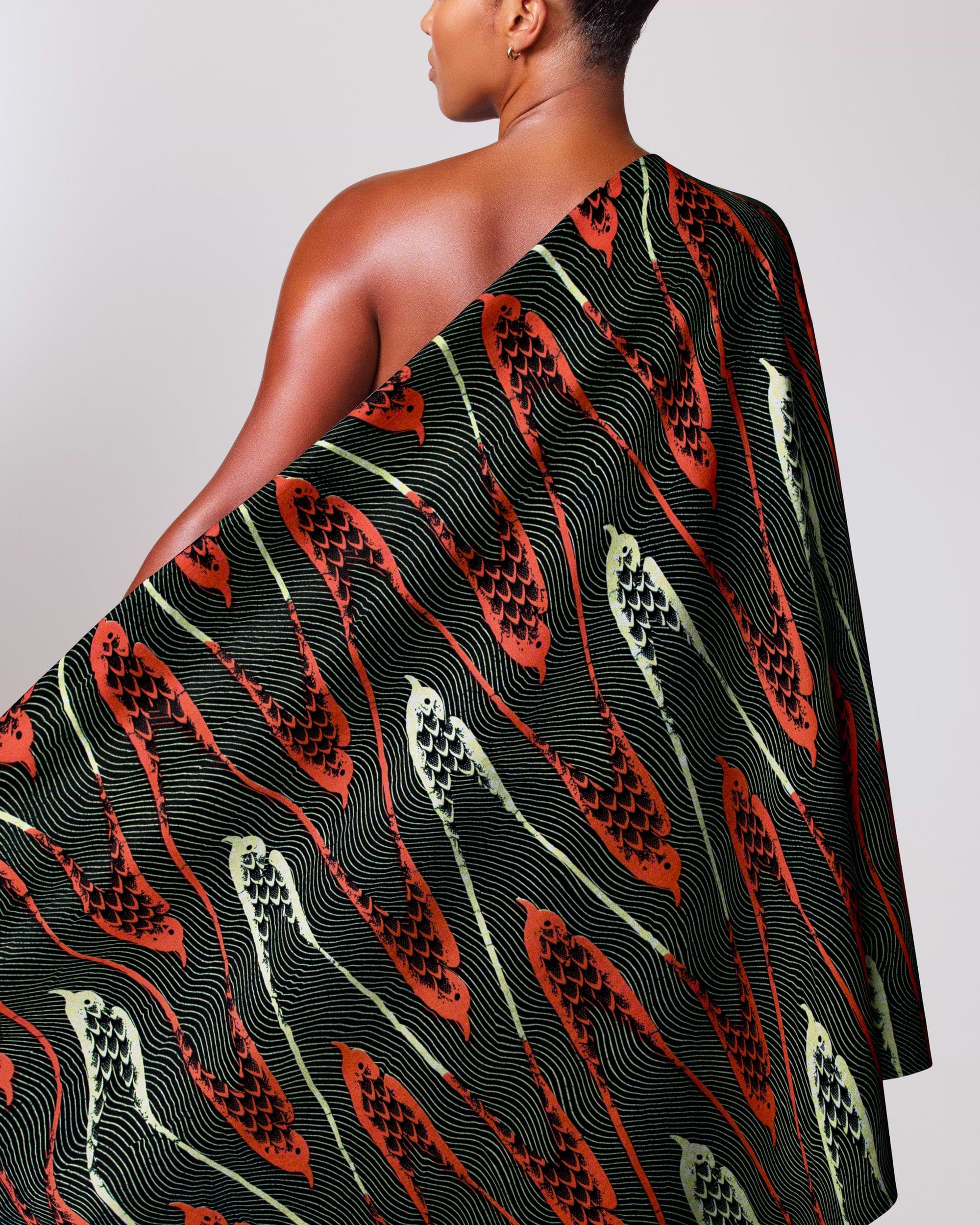 One-shoulder wrap dress bold red wax hollandais vla0967.018