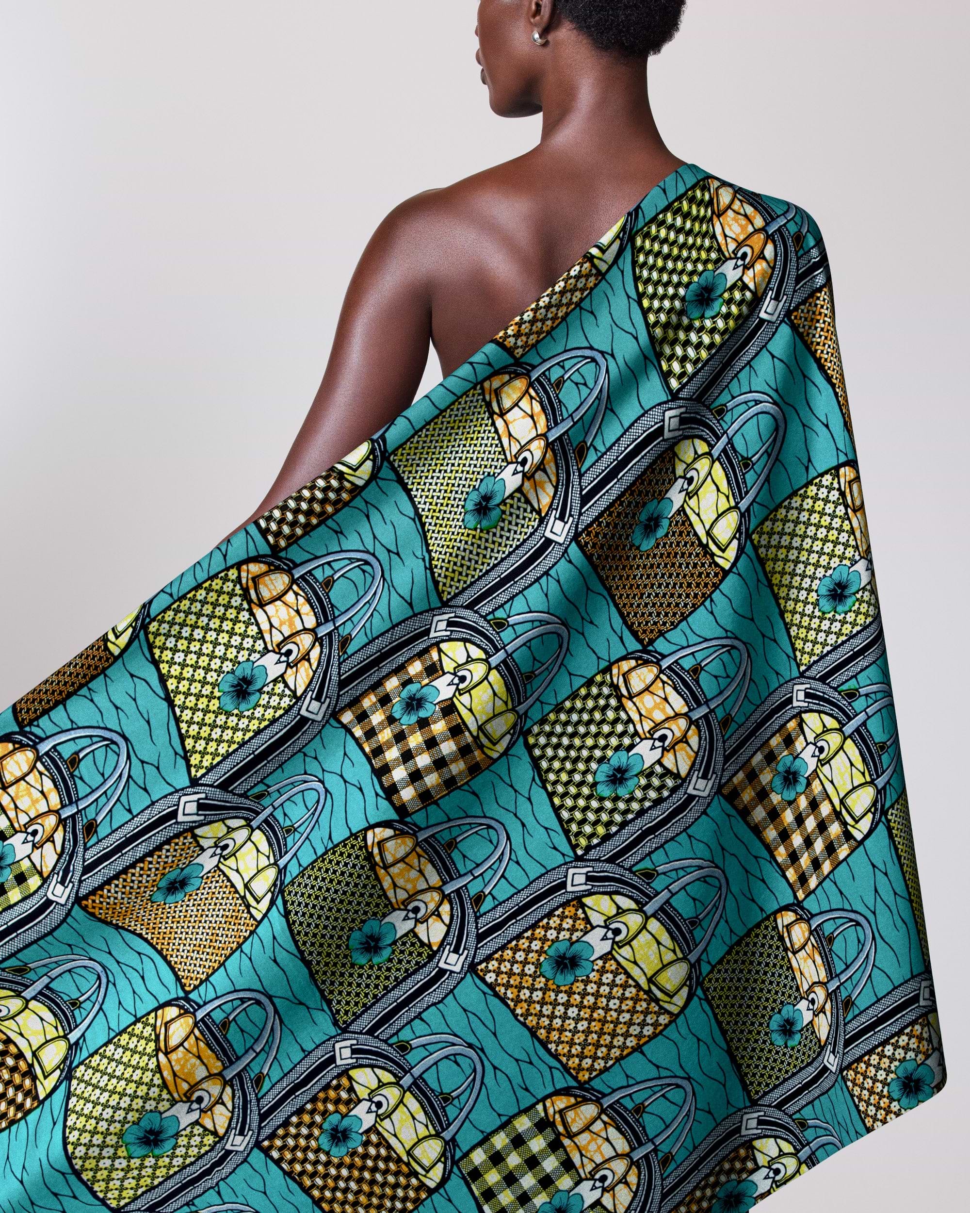 Vibrant patterned fabric draped person super-wax vla1106.107