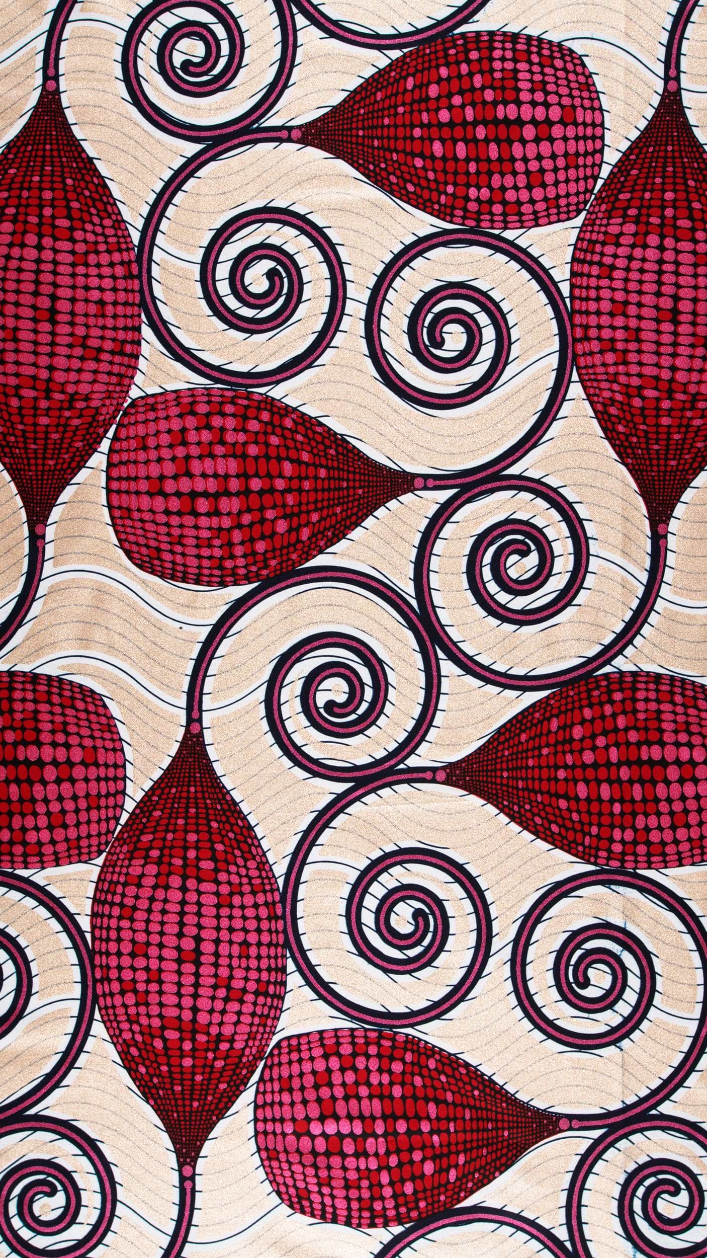 Vibrant red cream patterned fabric wax glitterglam vla1230.047