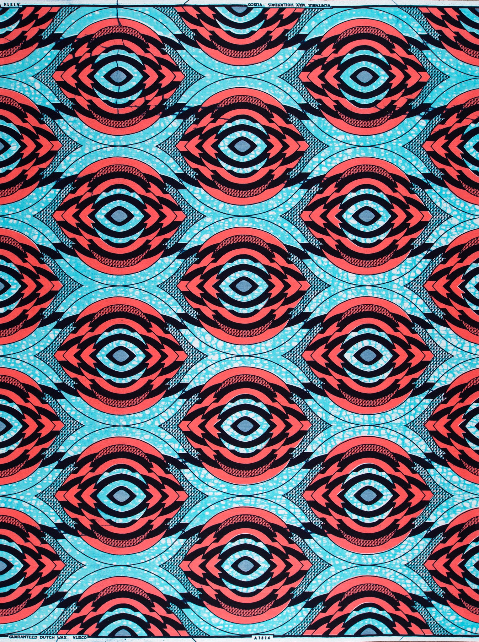 Vibrant red black teal geometric-patterned wax hollandais vla1314.022