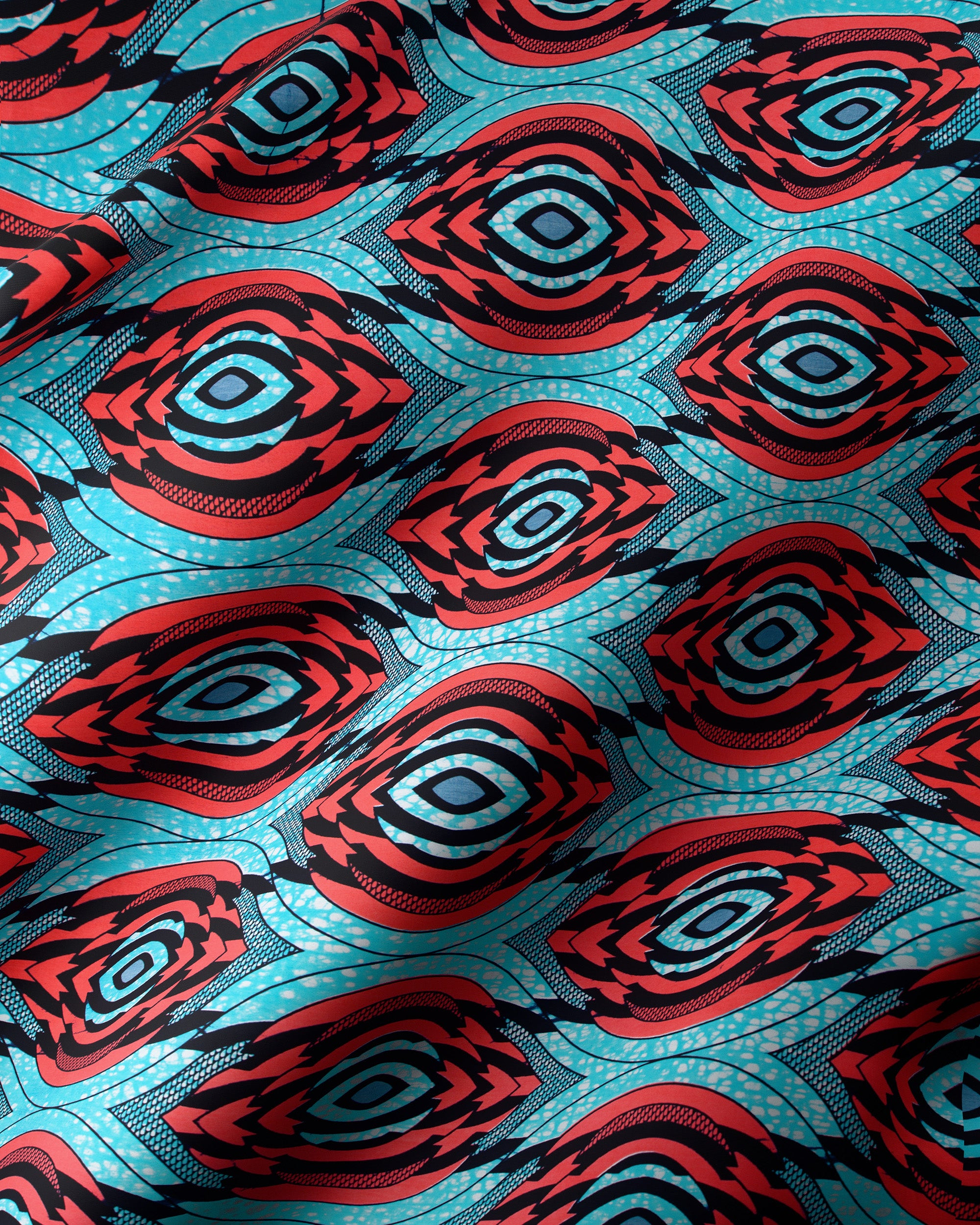 Vibrant red teal geometric-patterned fabric wax hollandais vla1314.022