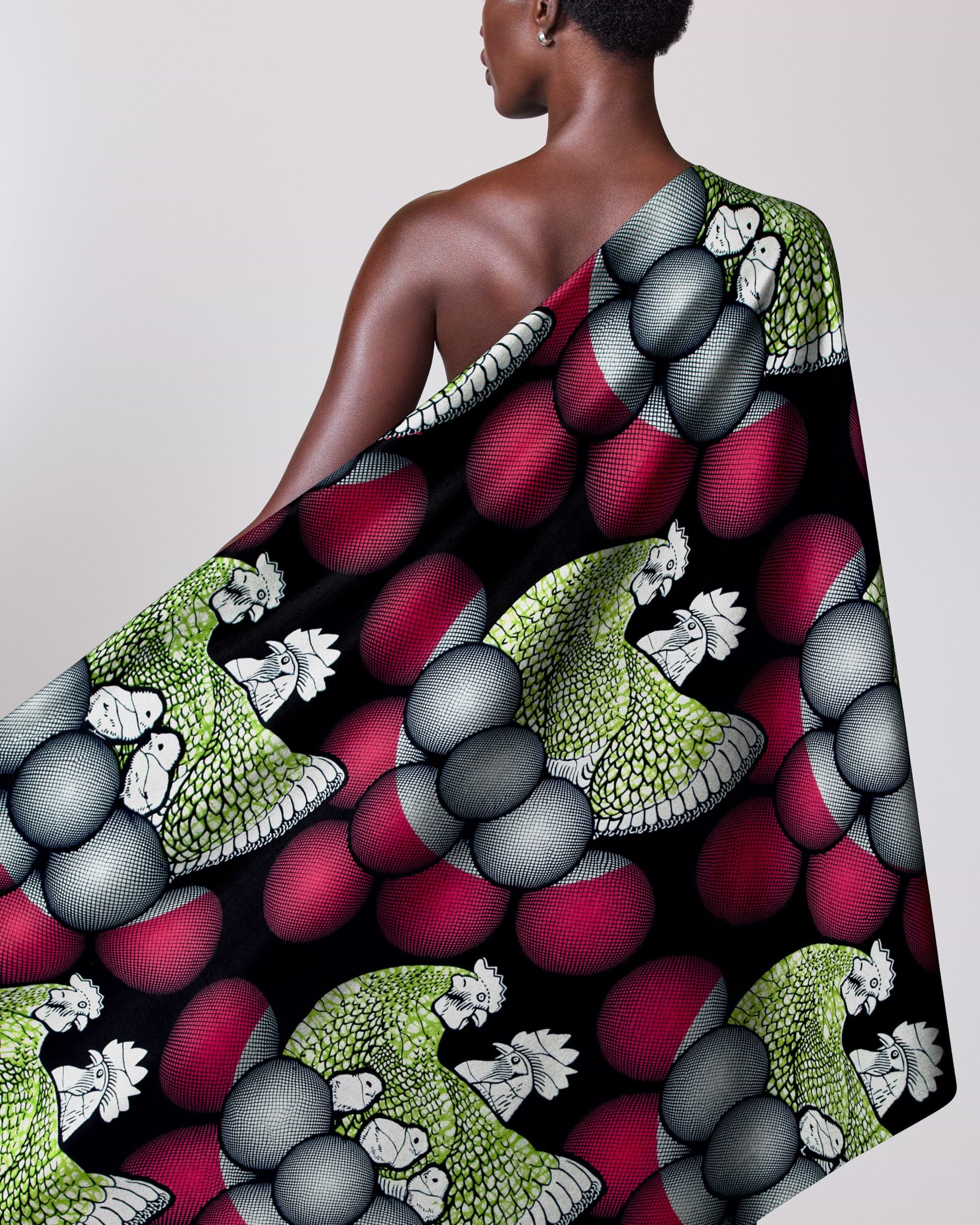 Vibrant one-shoulder wrap dress bold wax hollandais vla1317.038