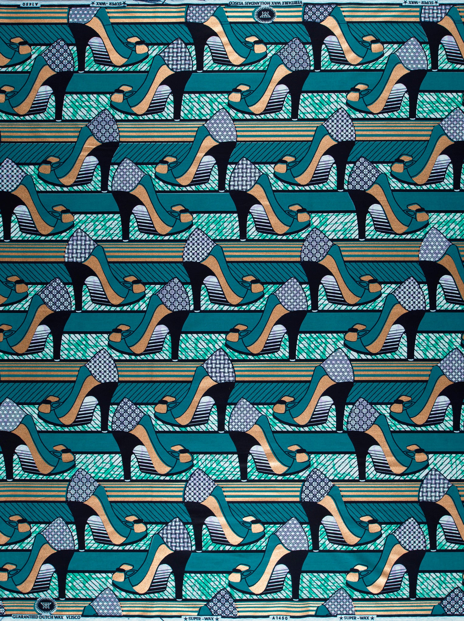 Teal black high-heeled shoe patterned super-wax vla1450.071