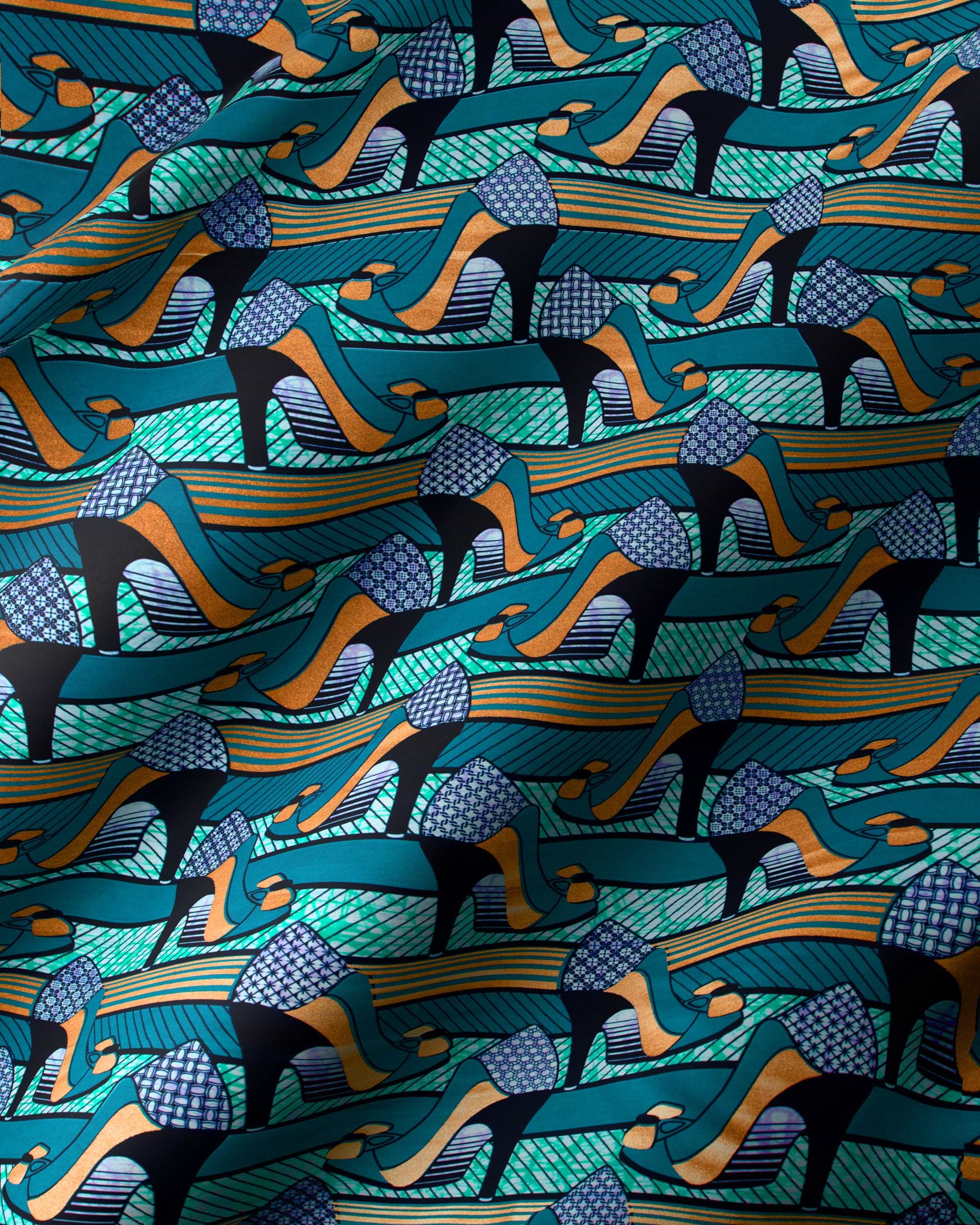 Teal gold high-heeled shoe patterned super-wax vla1450.071