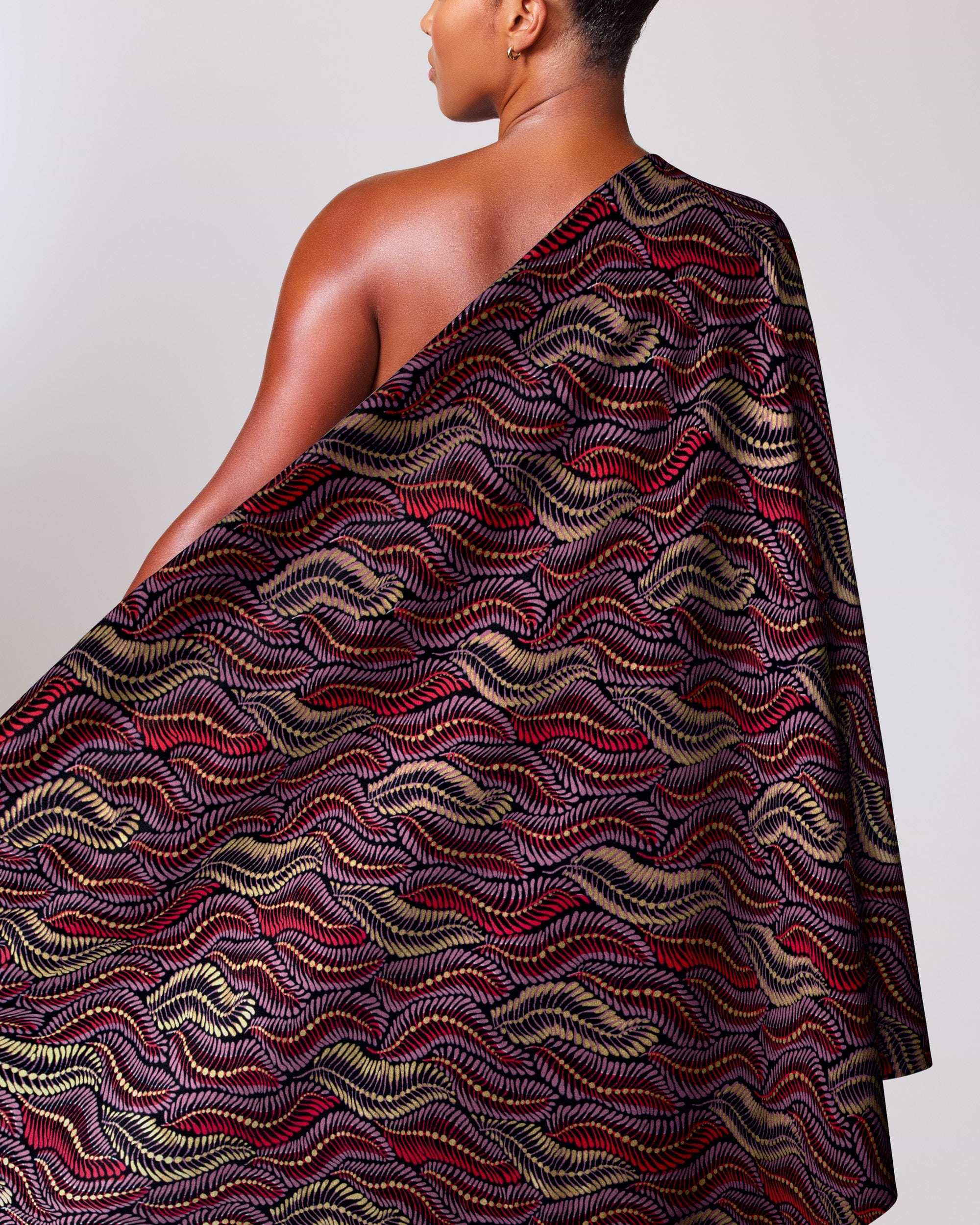 Richly patterned one-shoulder wrap dress wax hollandais vla1472.016