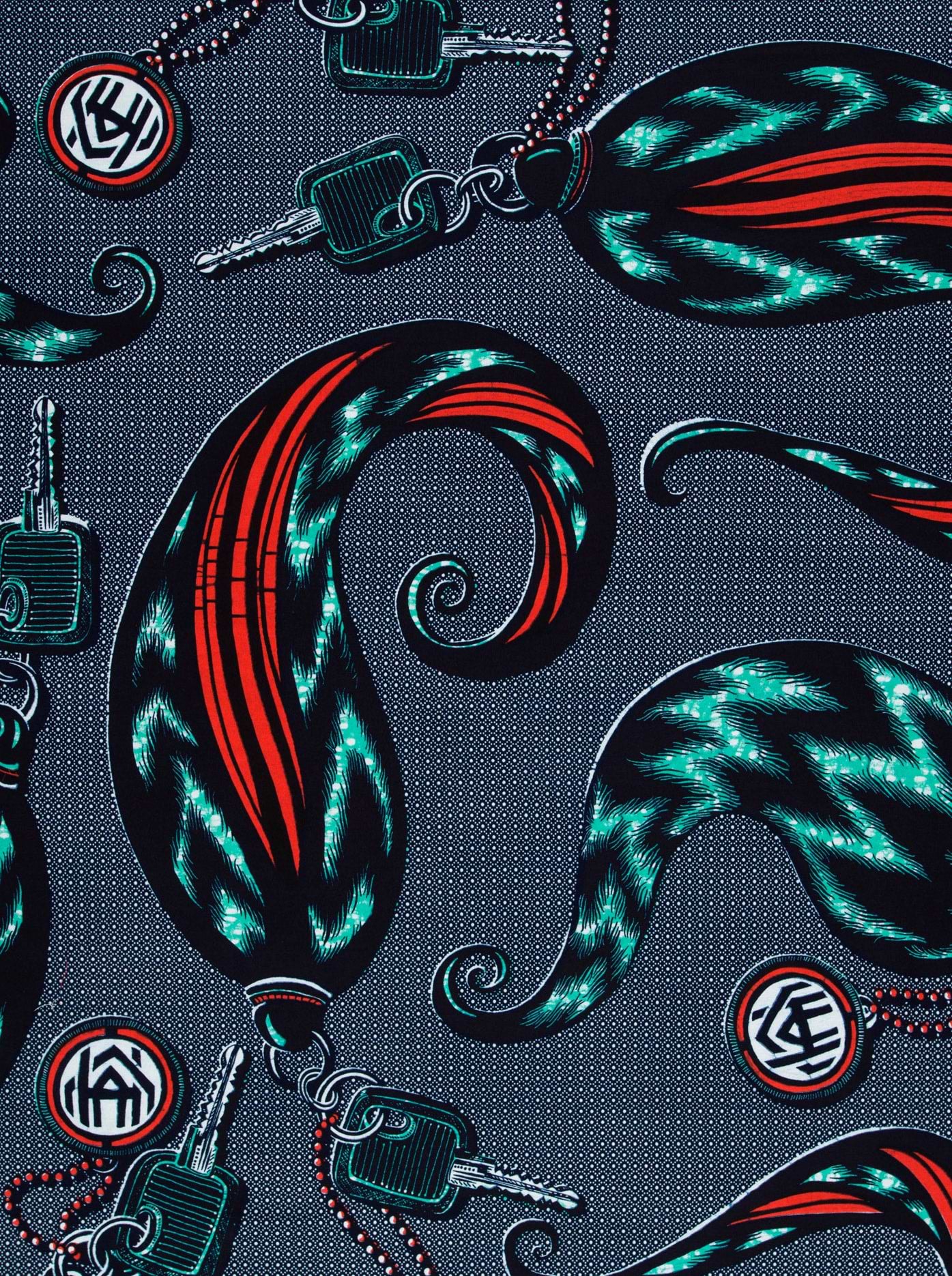 Teal red paisley-patterned fabric keychain wax hollandais vla1517.049