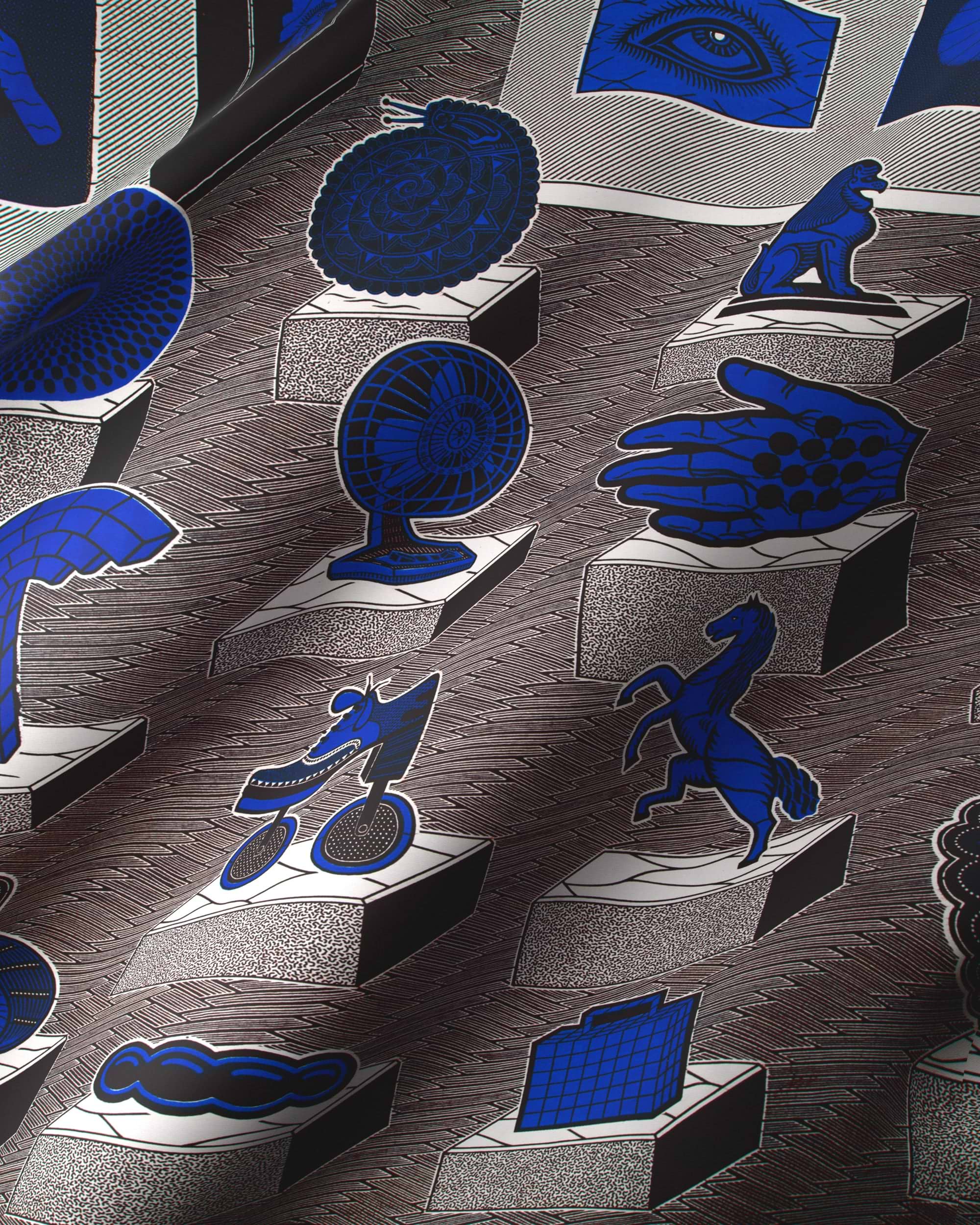 Blue stylized animal object silhouettes wax hollandais vla1617.041