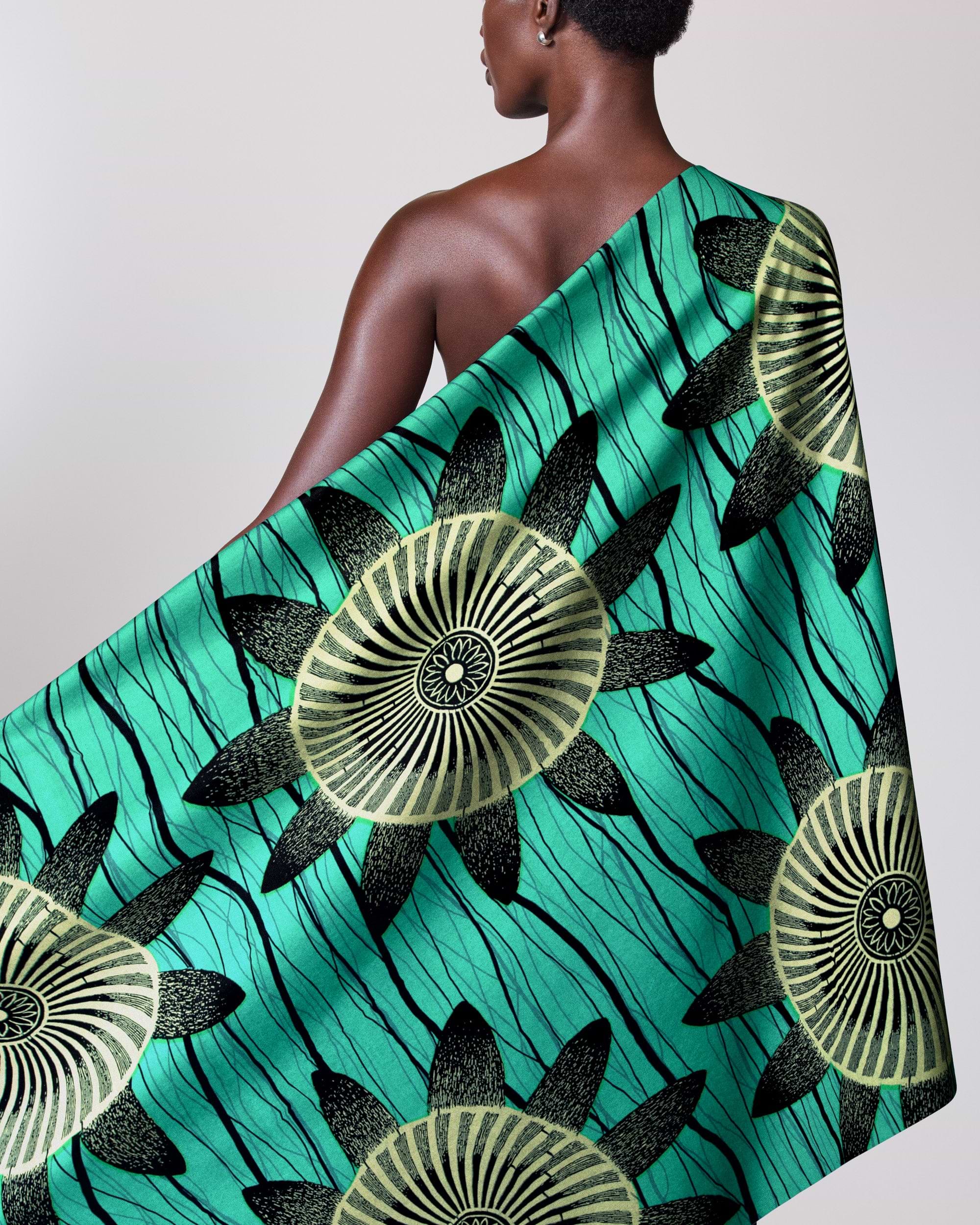 Vibrant teal fabric bold black wax hollandais vla1817.031