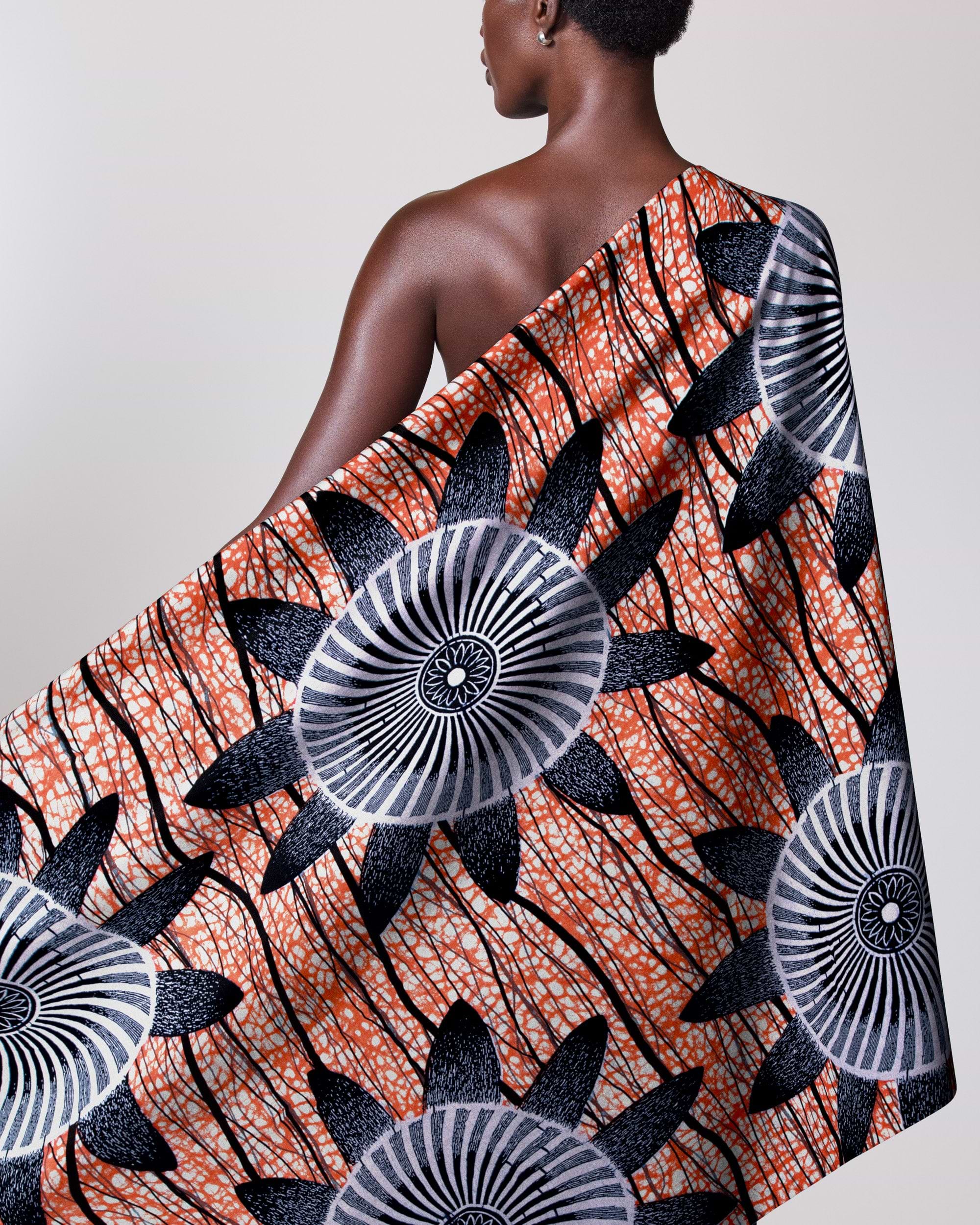 Vibrant orange african print wrap wax hollandais vla1817.032
