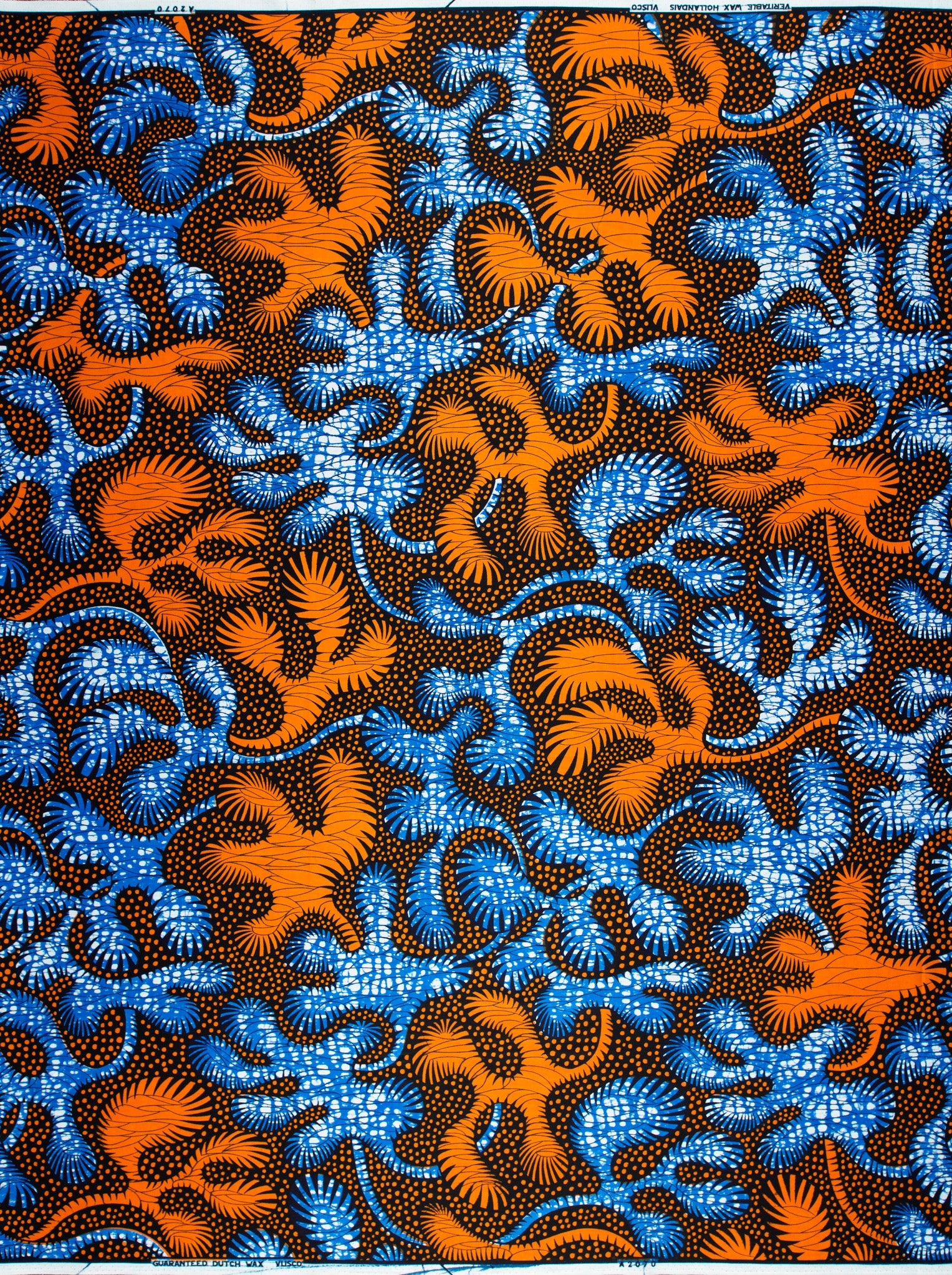 Vibrant orange blue abstract leaf wax hollandais vla2070.046