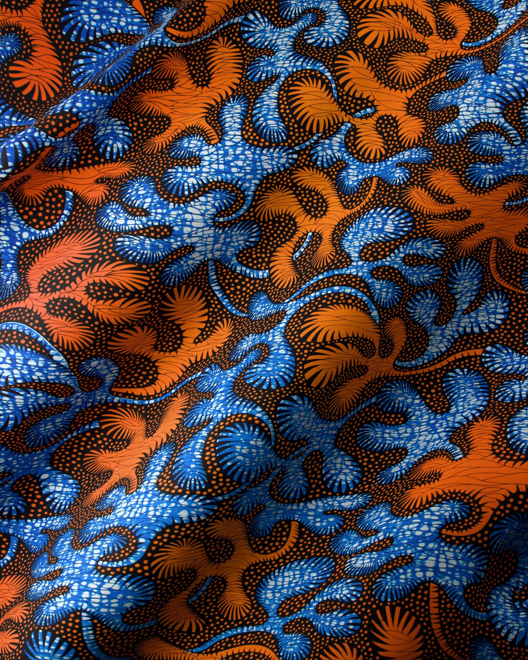 Vibrant orange blue patterned african wax hollandais vla2070.046