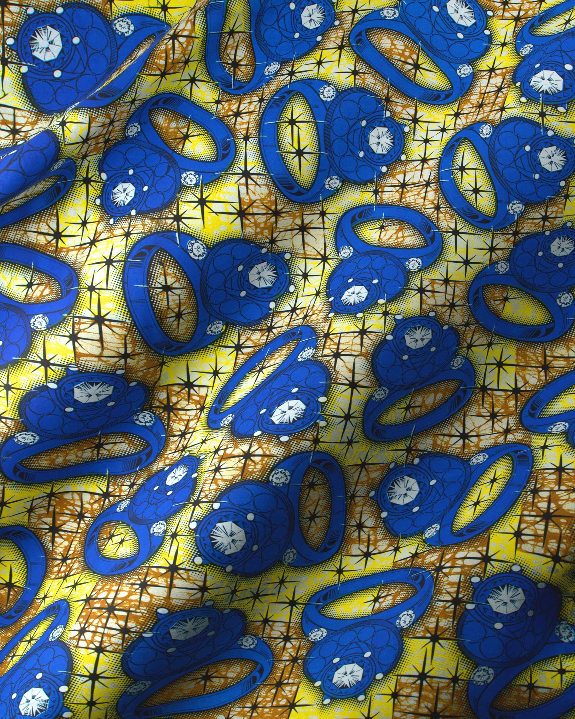Blue yellow patterned fabric super-wax vla2257.040