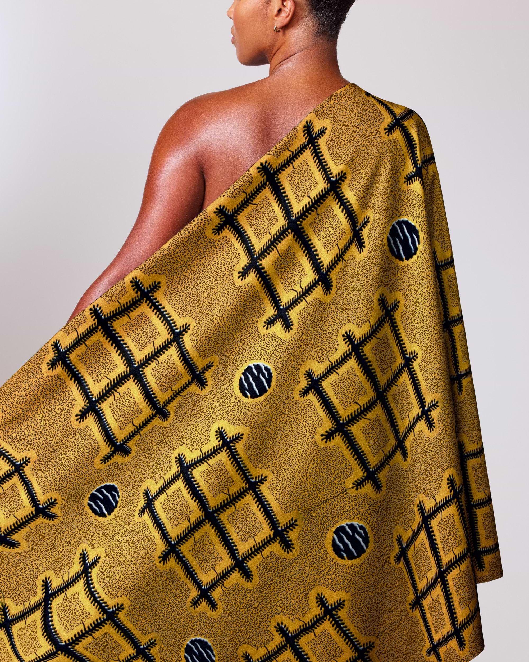 Vibrant gold fabric bold black wax hollandais vlh1003.104