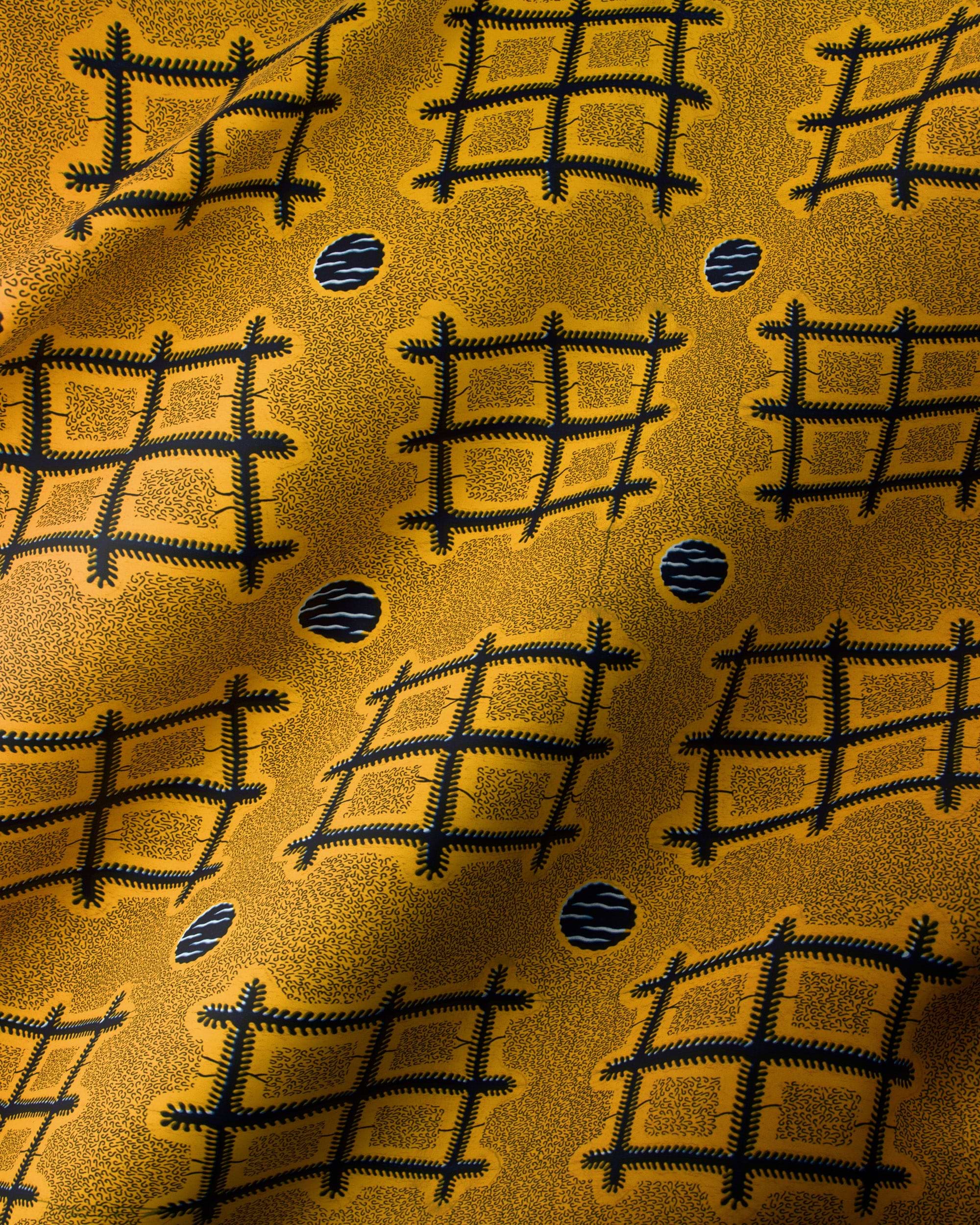 Golden fabric bold black grid wax hollandais vlh1003.104