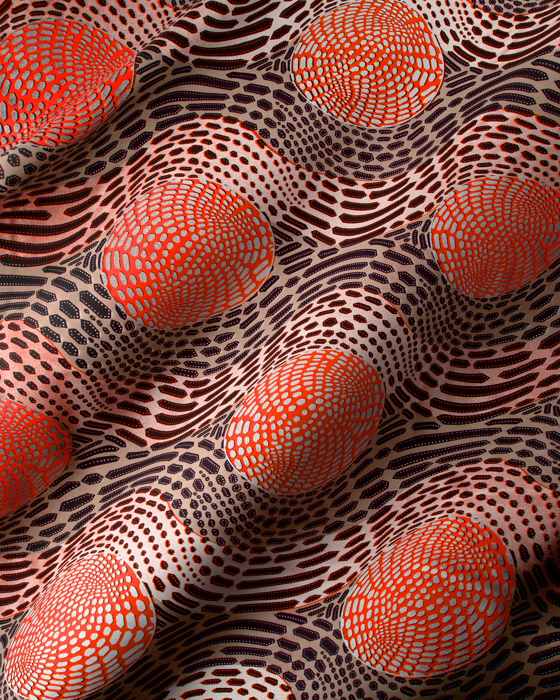 Vibrant orange white black abstract wax hollandais vlh1112.009