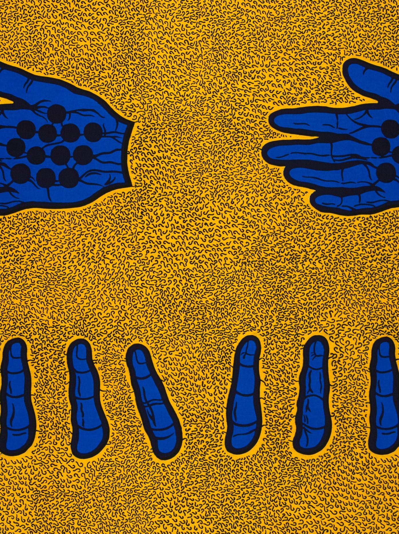 Blue hand-patterned yellow fabric wax hollandais vlh1421.053