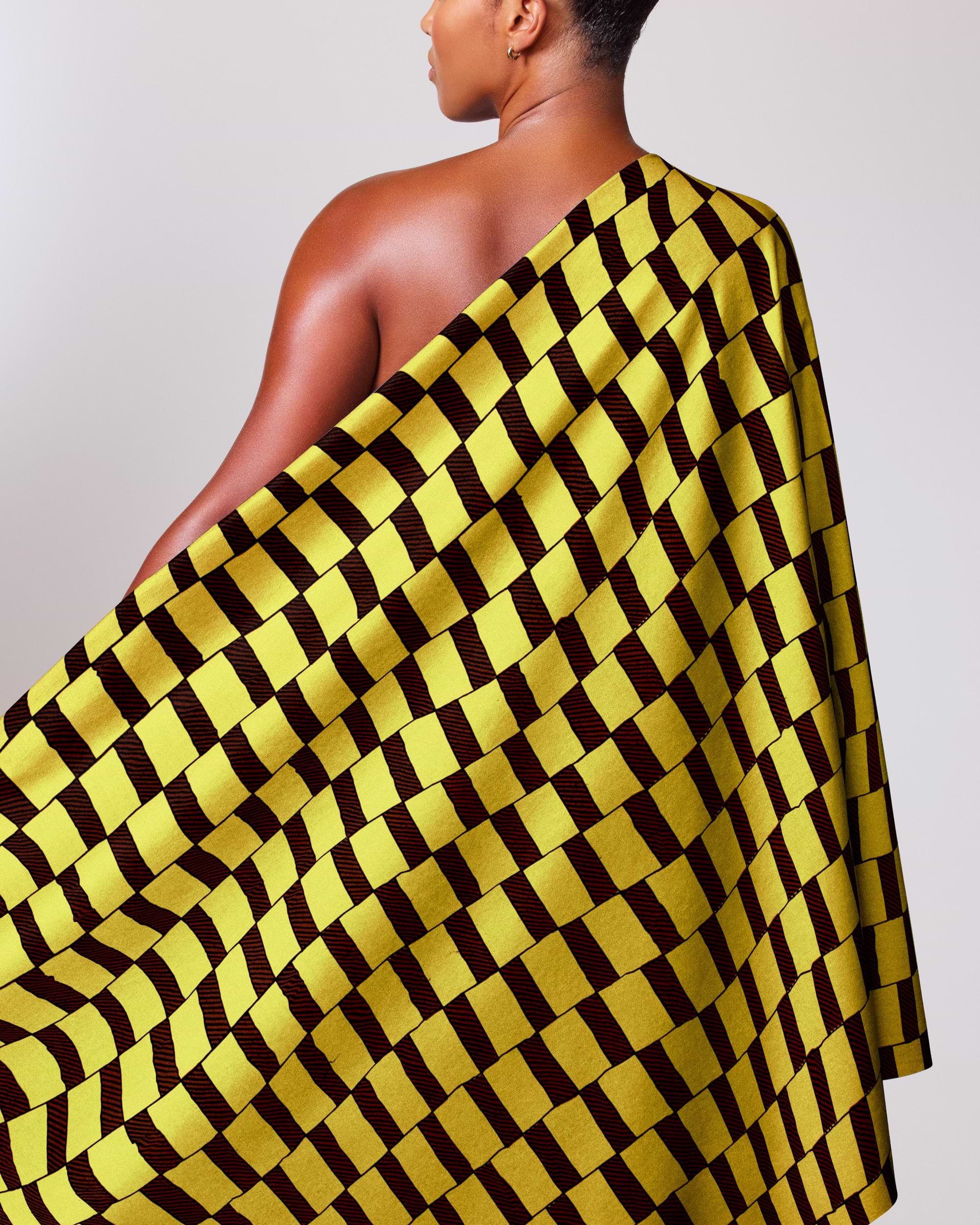 Vibrant yellow black geometric-patterned fabric wax hollandais vlh1455.051