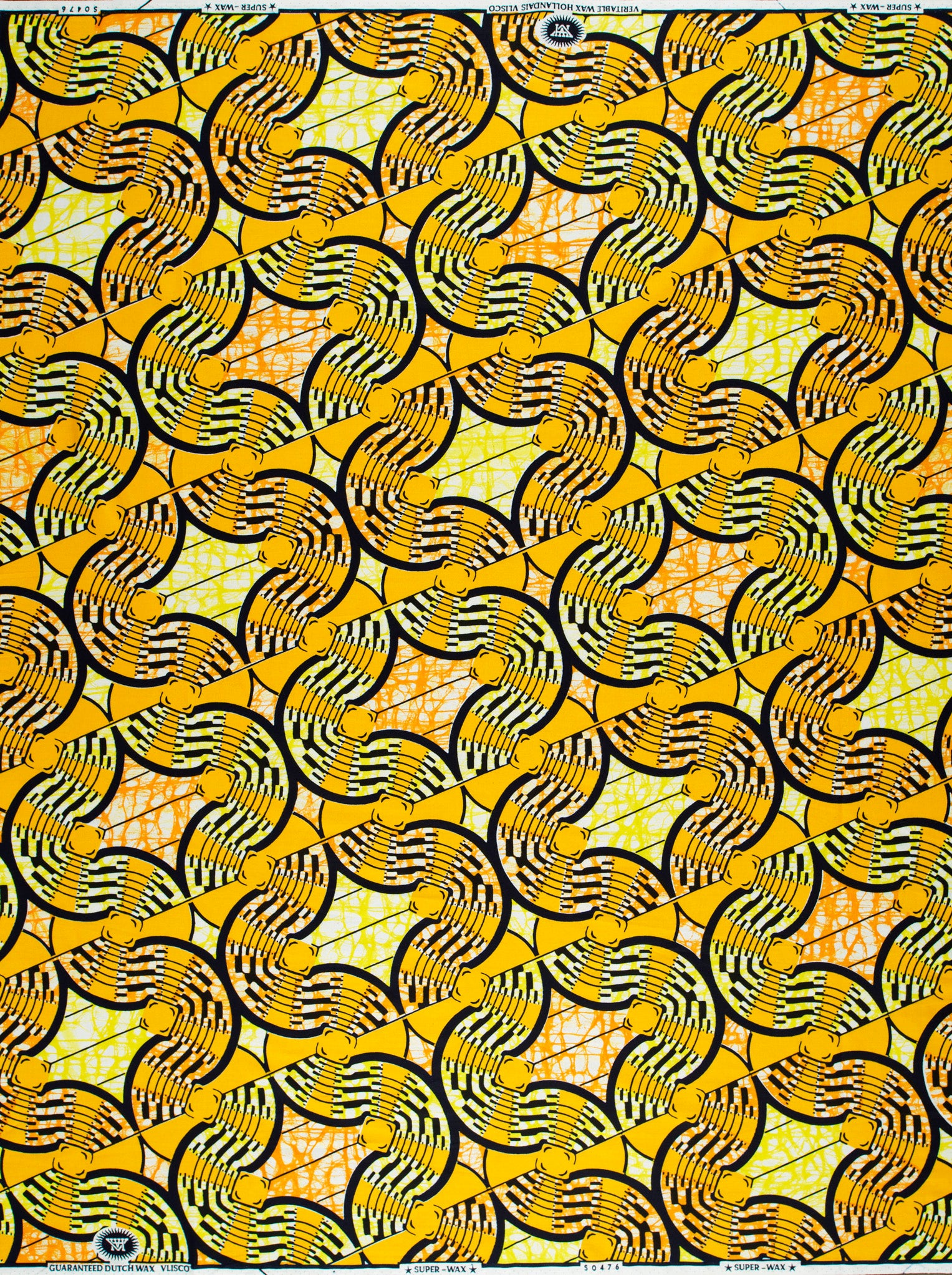 Vibrant yellow black geometric-patterned african super-wax vls0476.011
