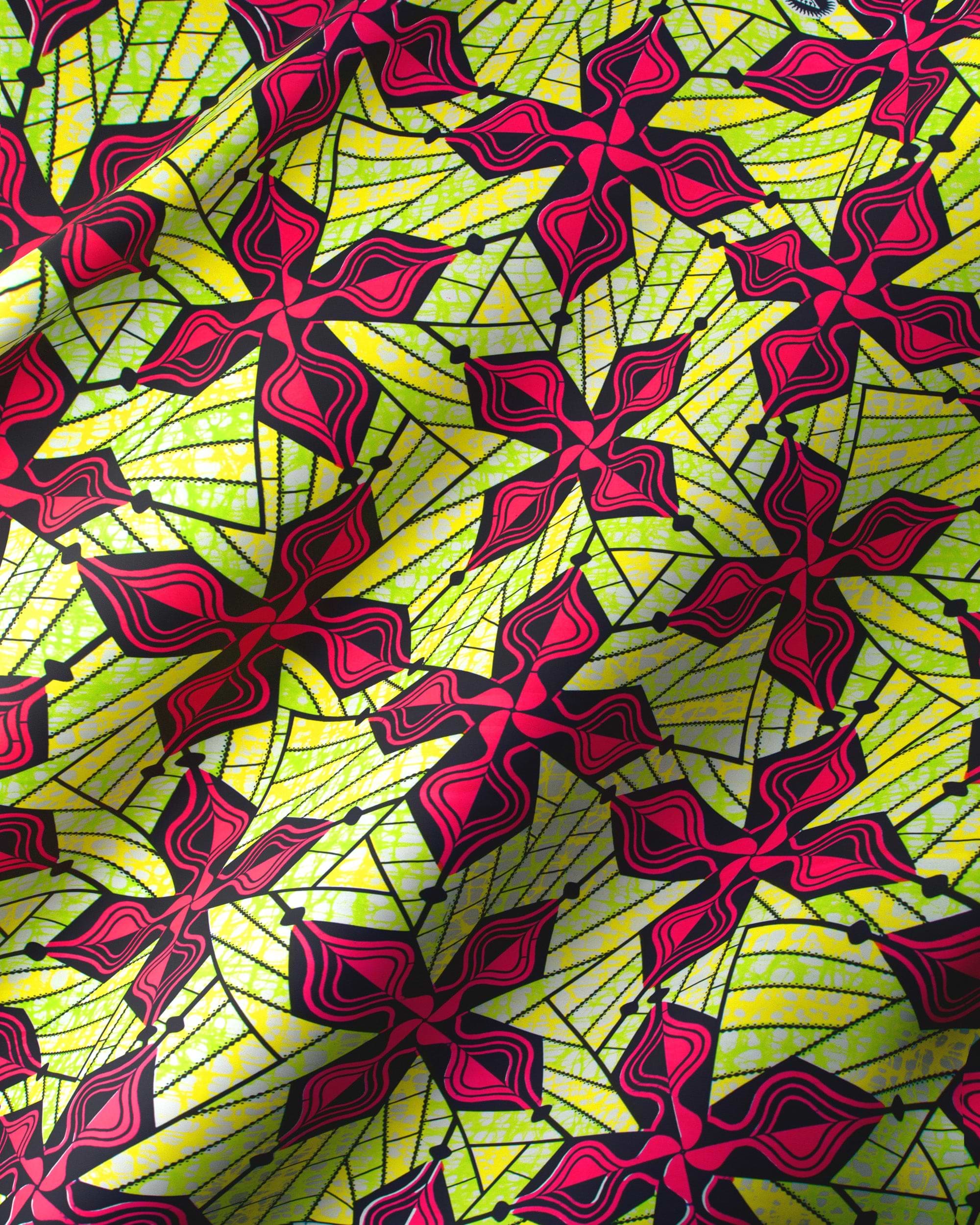 Vibrant yellow magenta geometric-patterned fabric super-wax vls0562.006