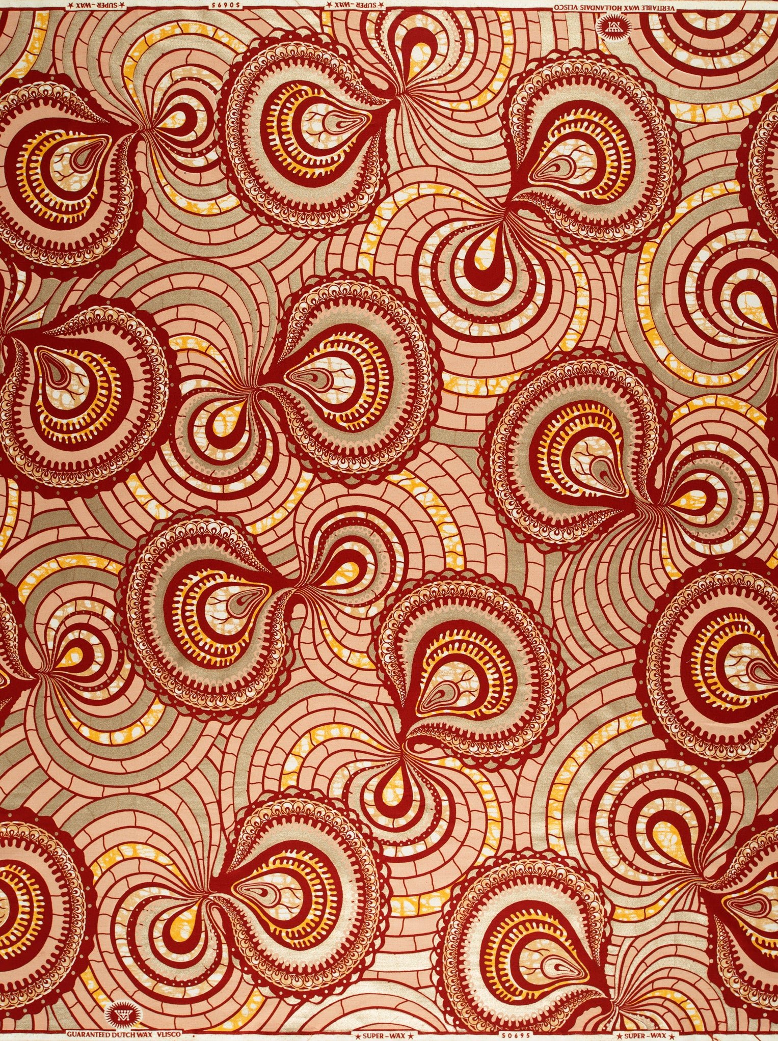Vibrant red gold geometric-patterned african super-wax vls0695.010