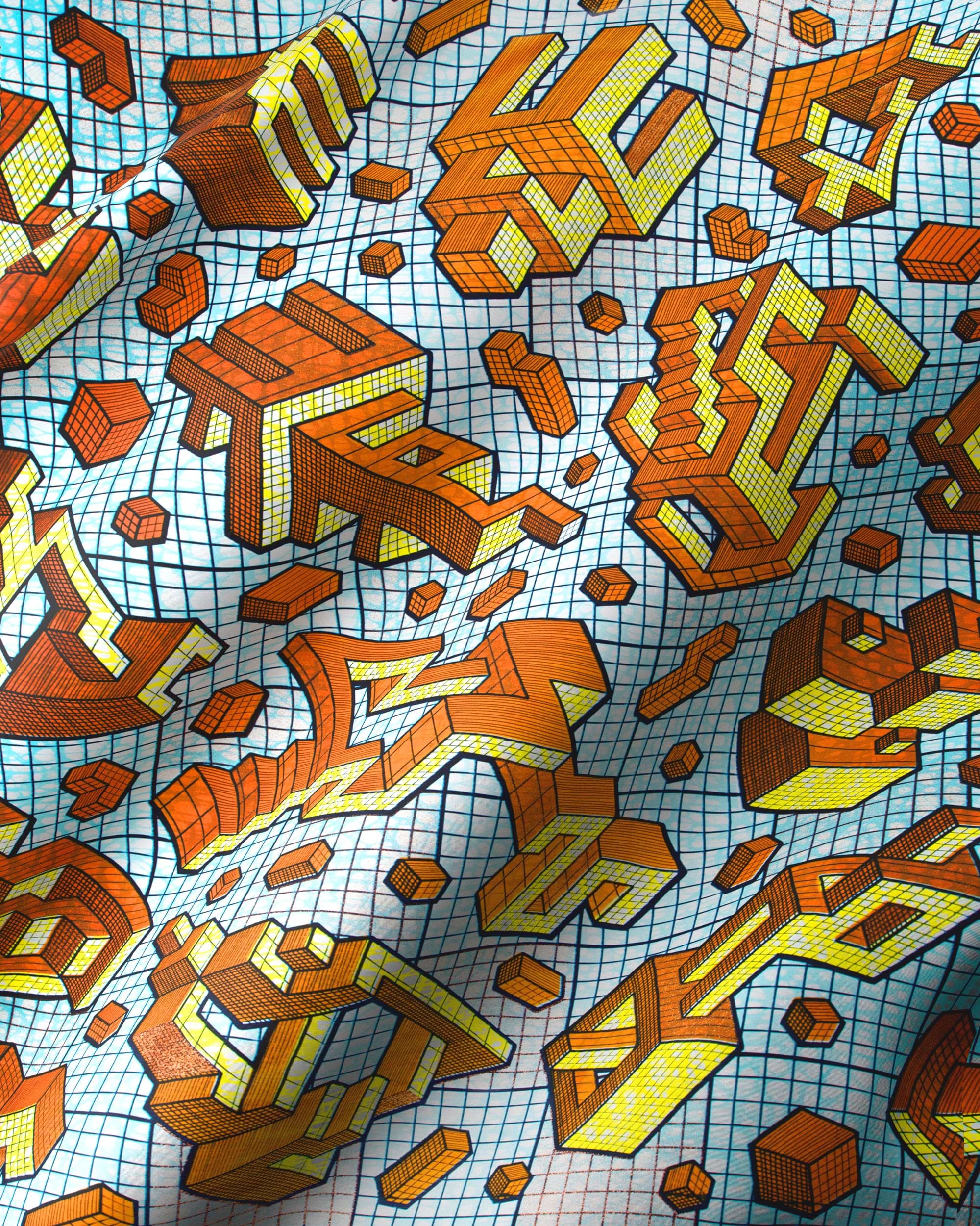 Geometric cube pattern fabric grand super-wax vls1120.010