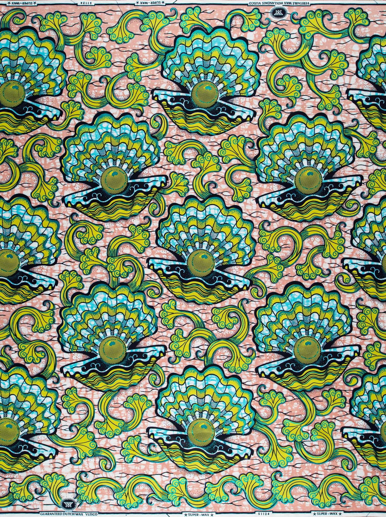 Vibrant green teal seashell-patterned african super-wax vls1124.027