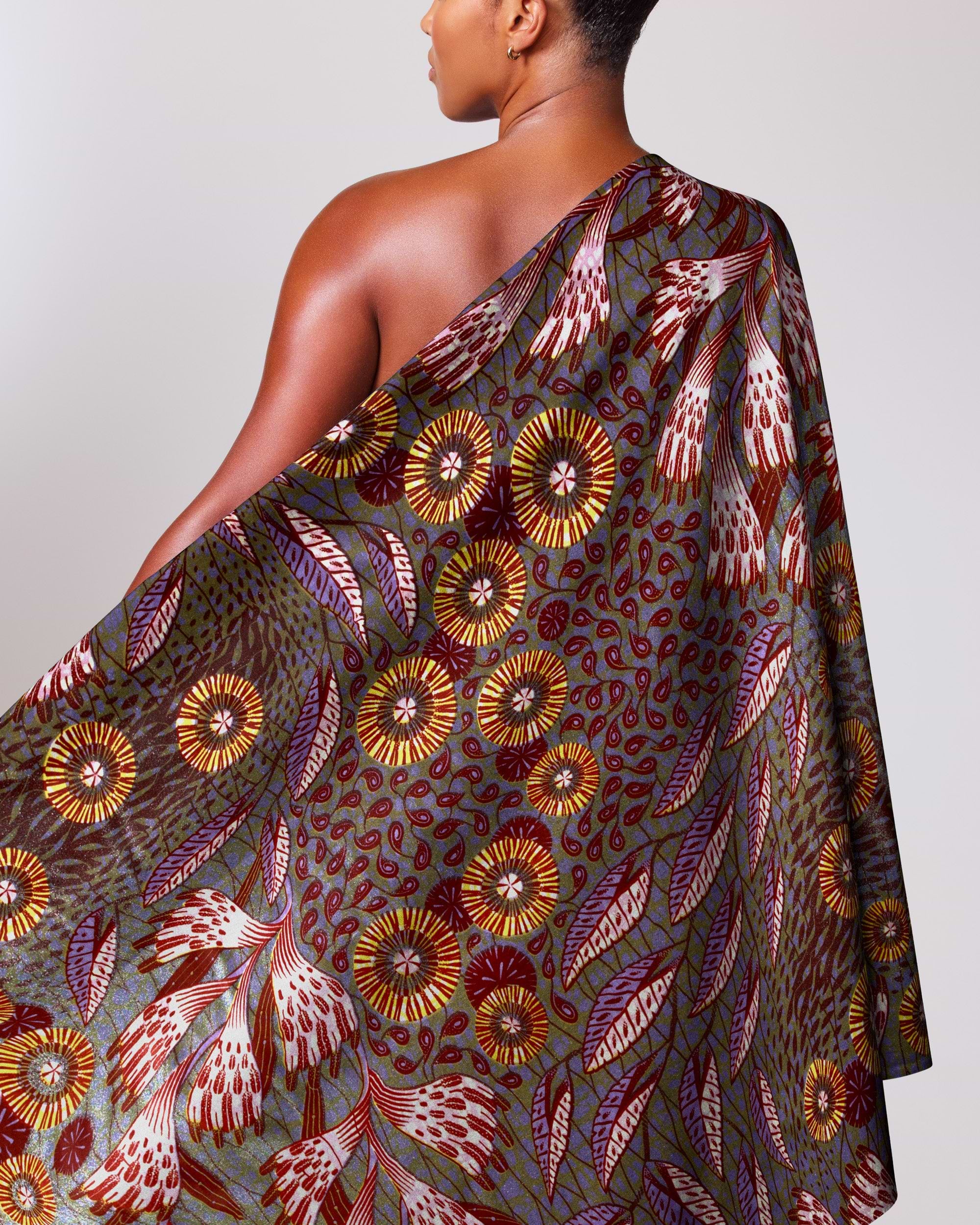 One-shoulder wrap dress vibrant african grand super-wax vls1690.004