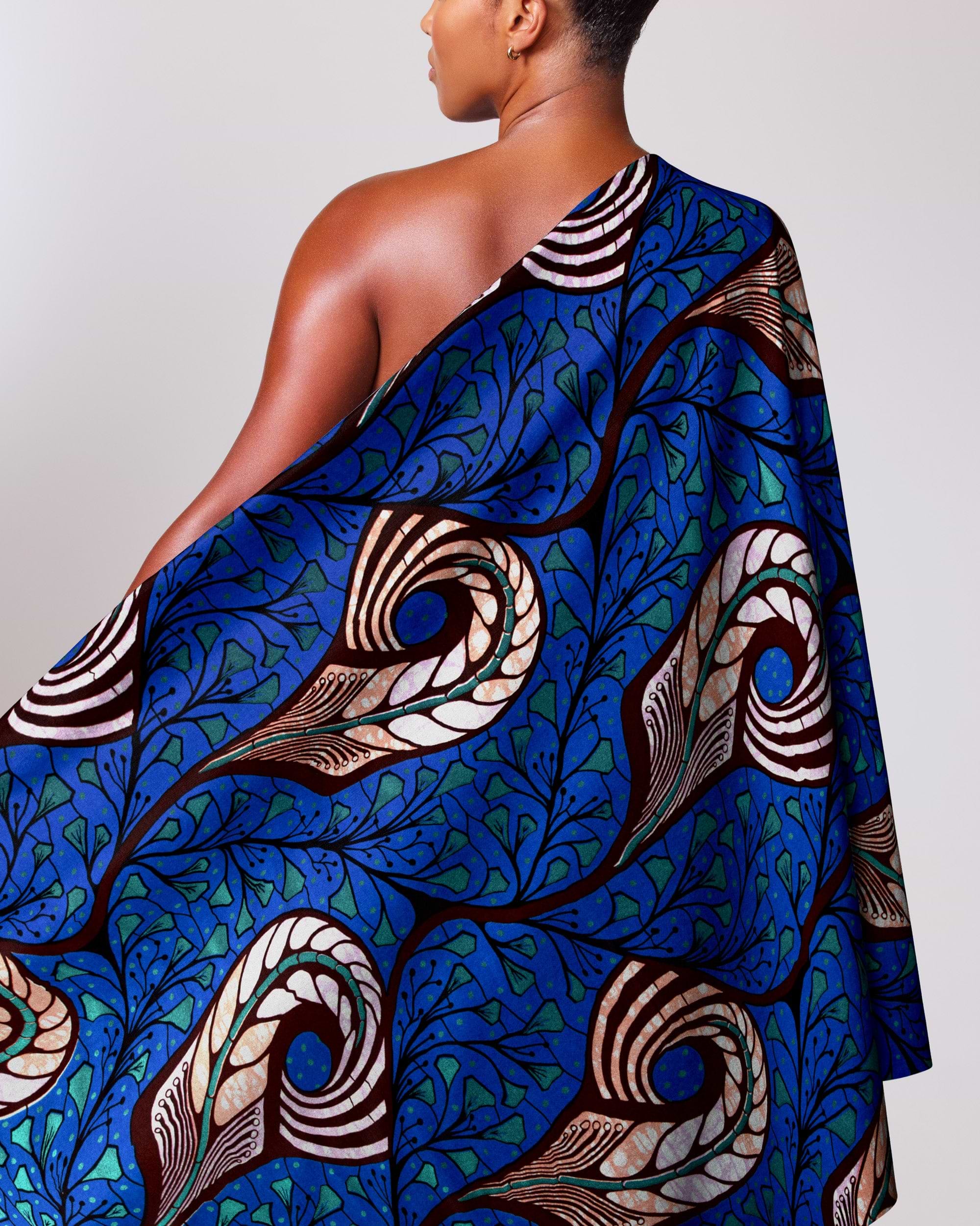 Vibrant blue one-shoulder dress intricate super-wax vls1726.012