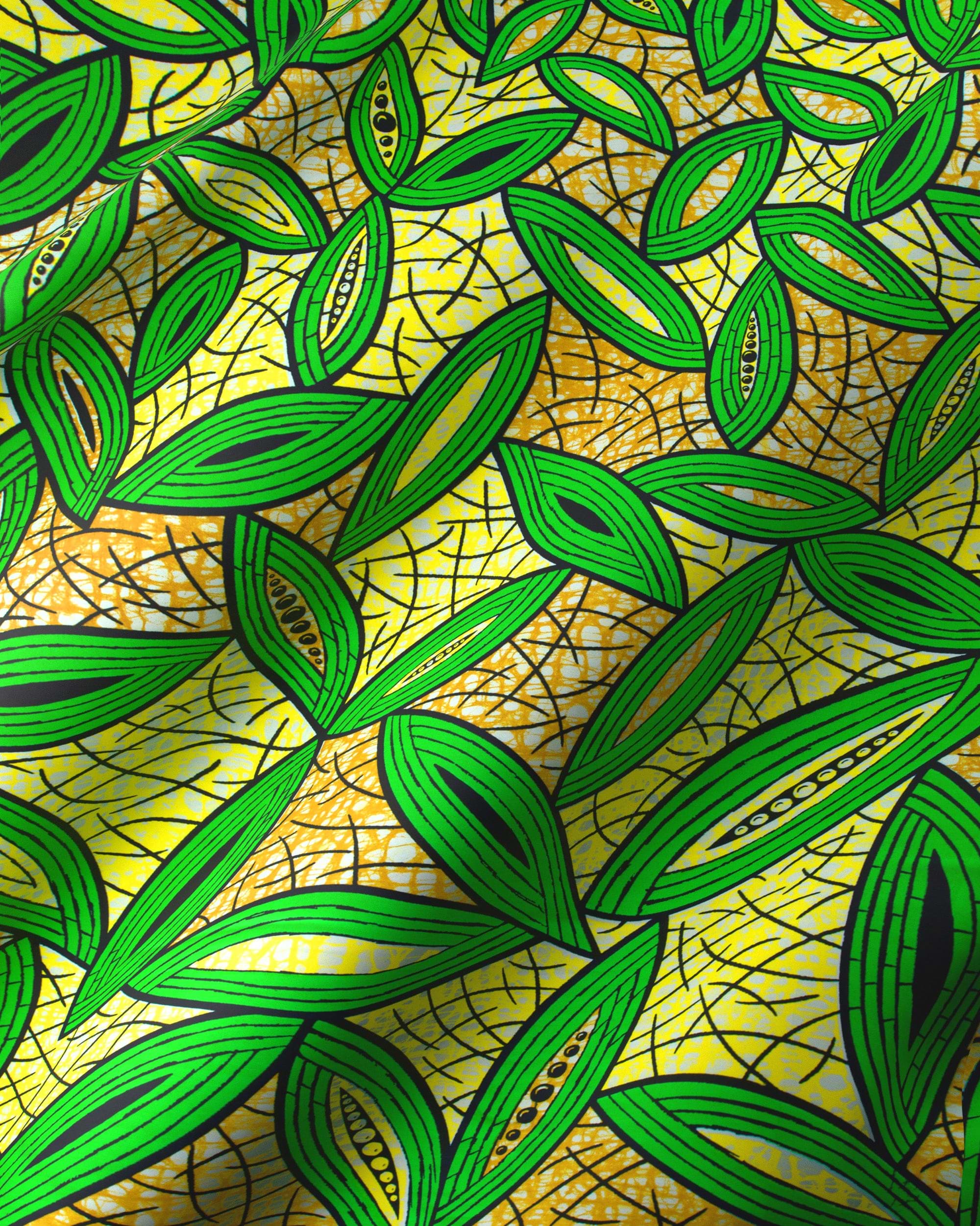 Vibrant green leaf-patterned fabric bold super-wax vls1884.004