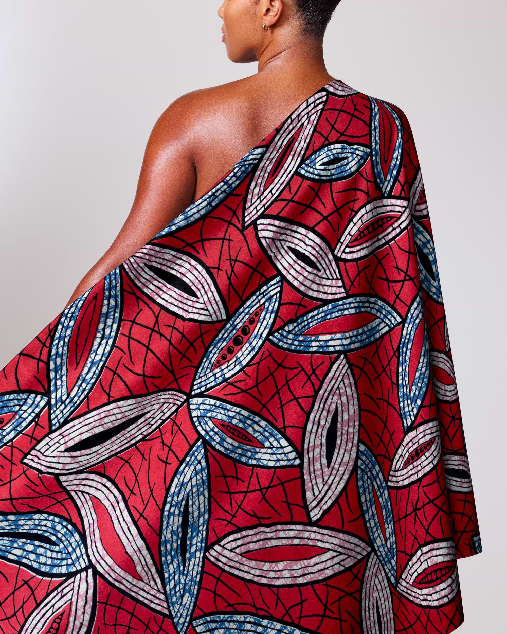 Vibrant red one-shoulder wrap dress super-wax vls1884.008
