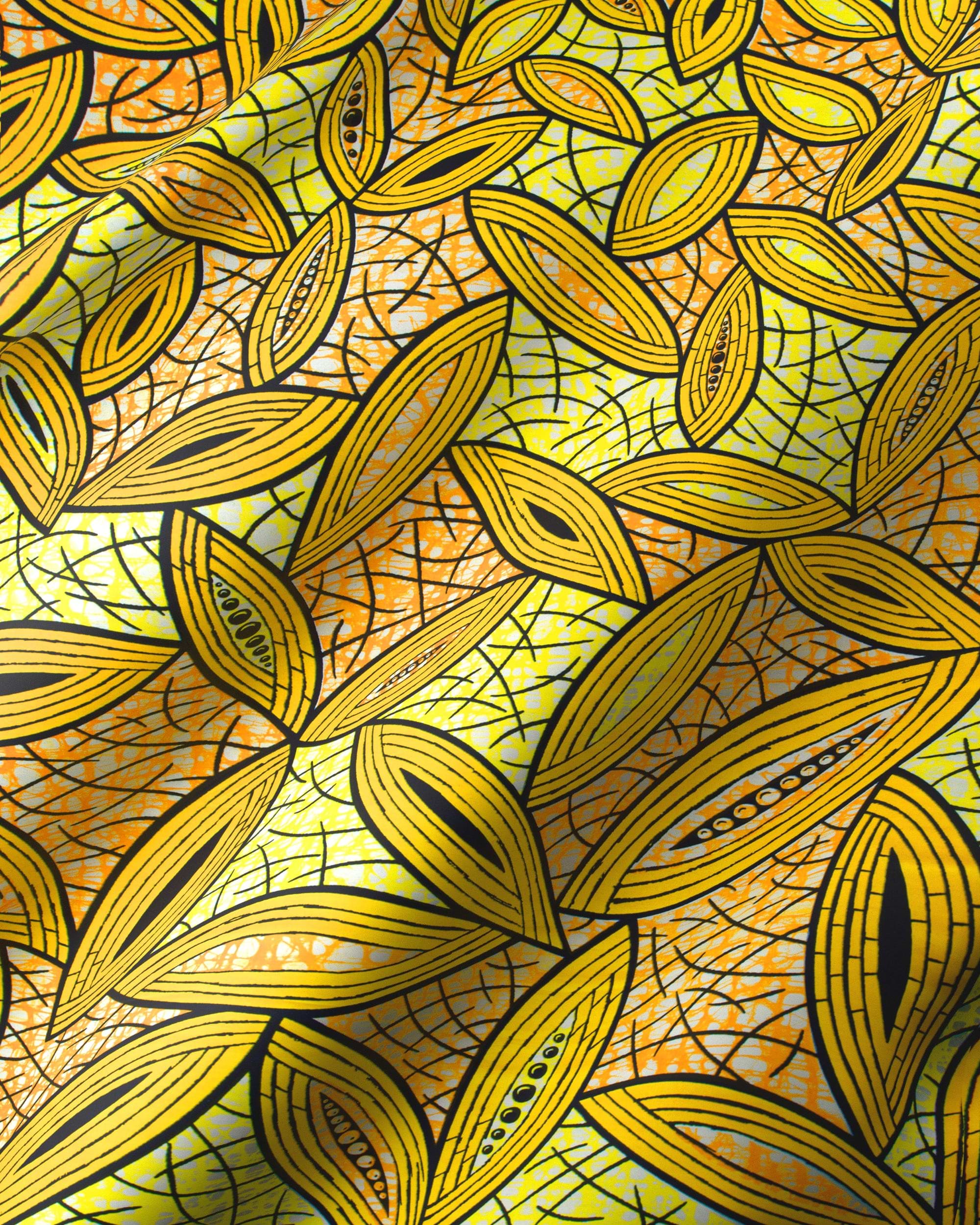 Vibrant yellow orange patterned fabric super-wax vls1884.011