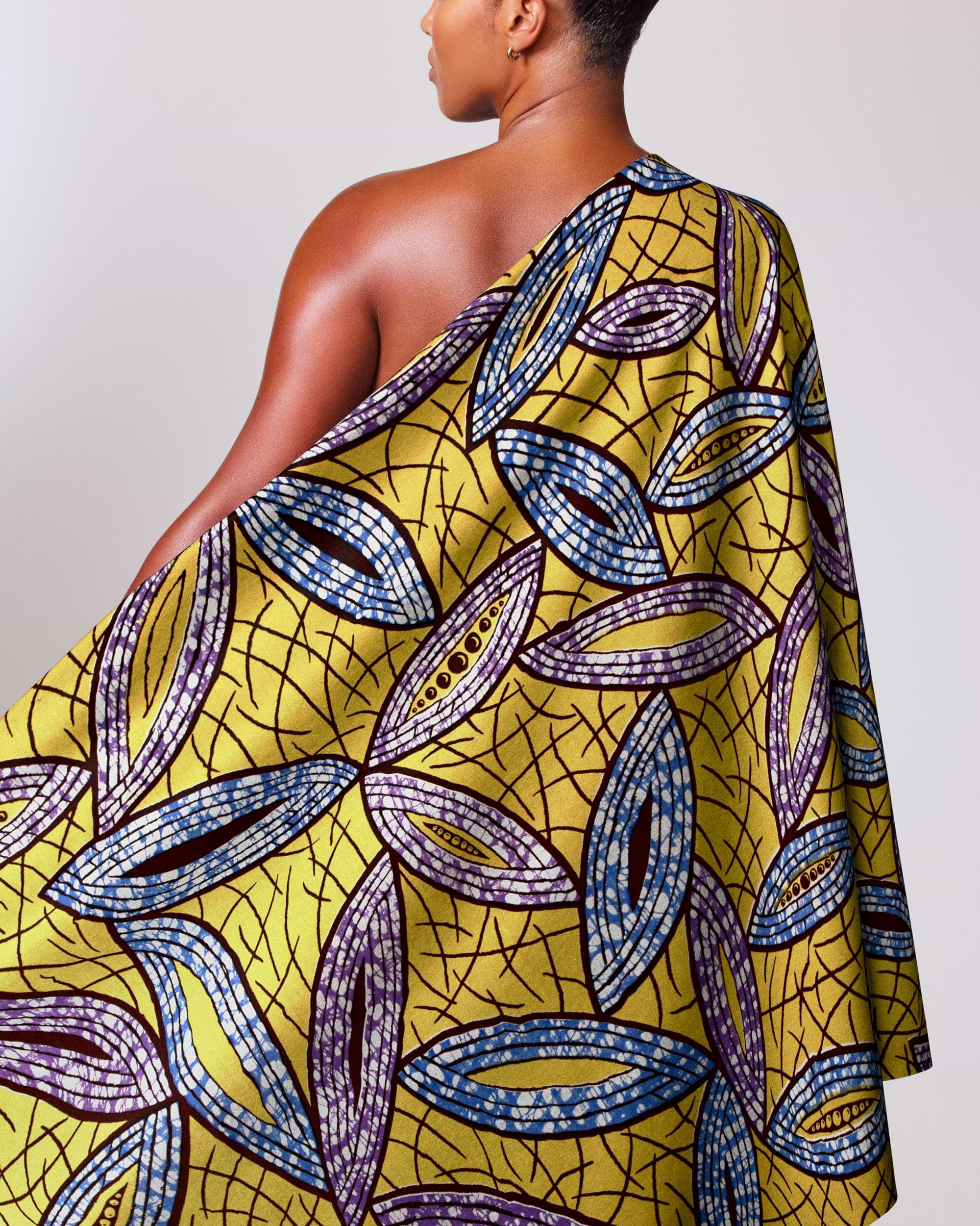 Vibrant yellow one-shoulder wrap dress super-wax vls1884.012