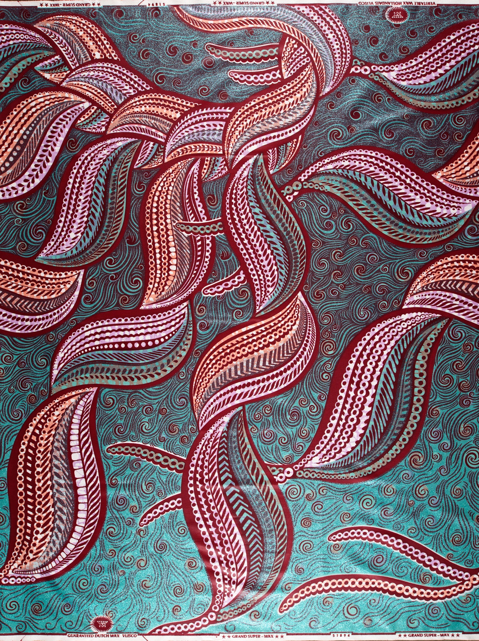 Vibrant teal pink paisley-patterned fabric grand super-wax vls1894.001