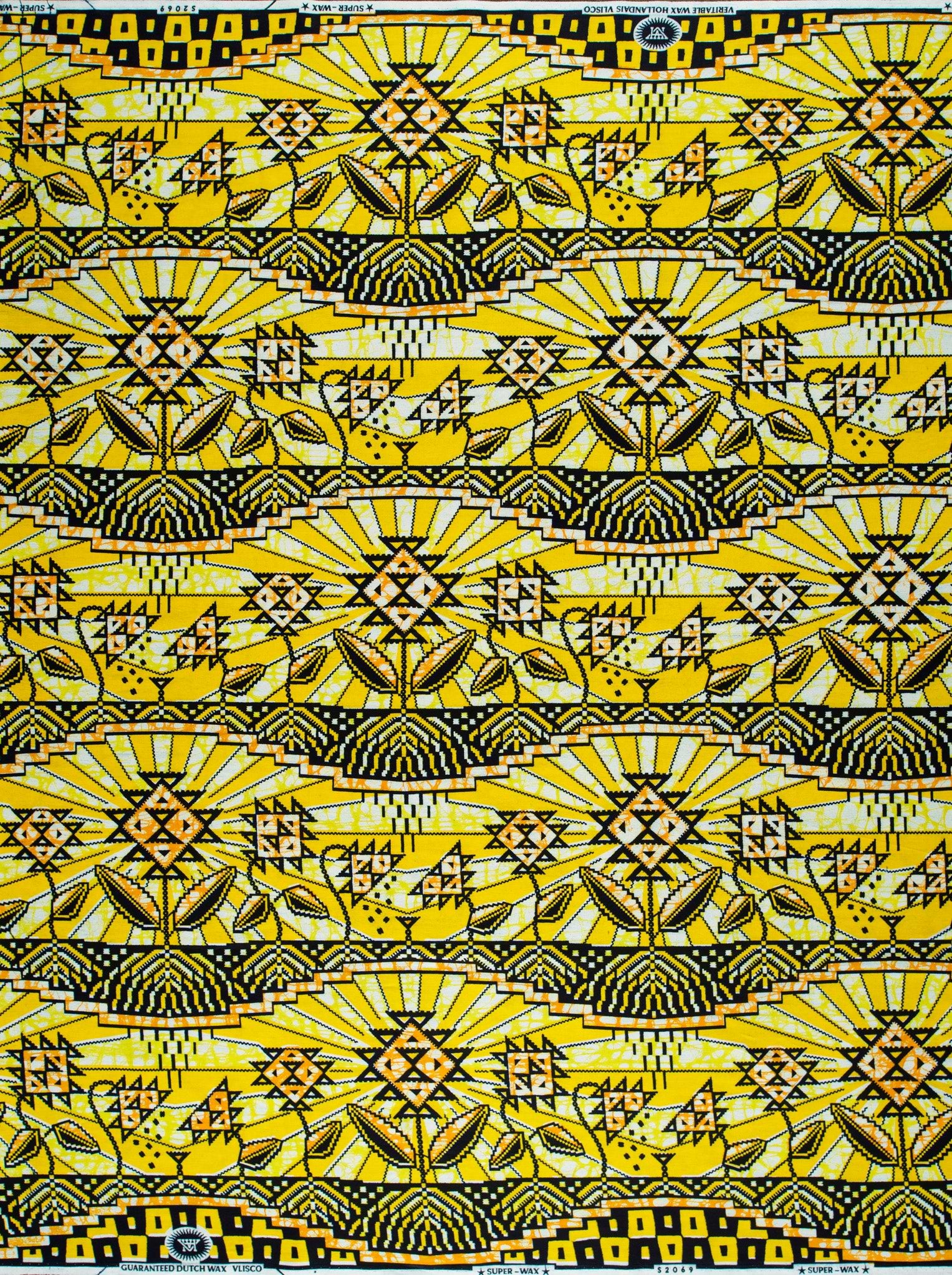 Vibrant yellow fabric bold black super-wax vls2069.007