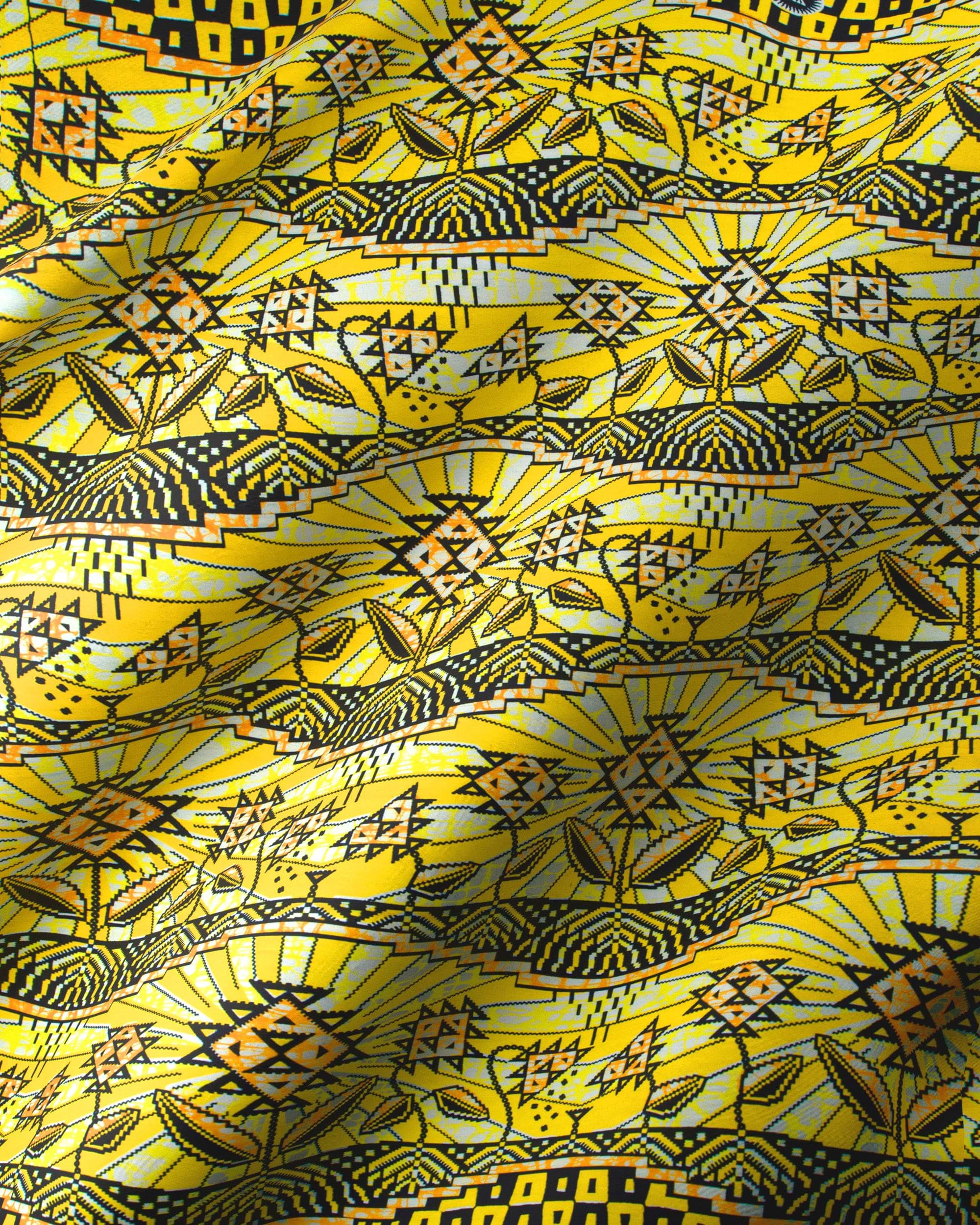 Vibrant yellow fabric bold black super-wax vls2069.007