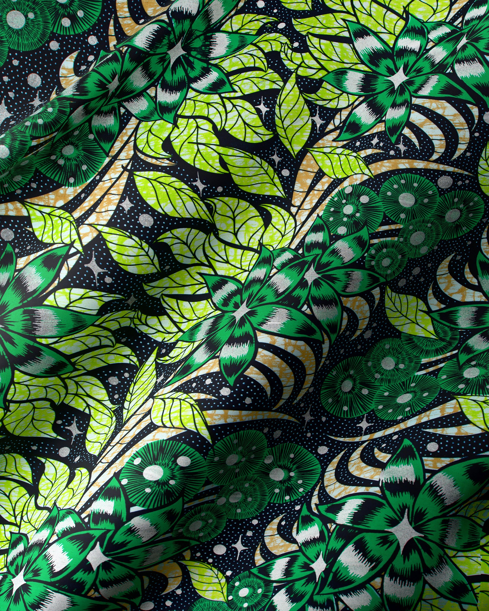 Vibrant green white floral-patterned fabric super-wax vls2497.024