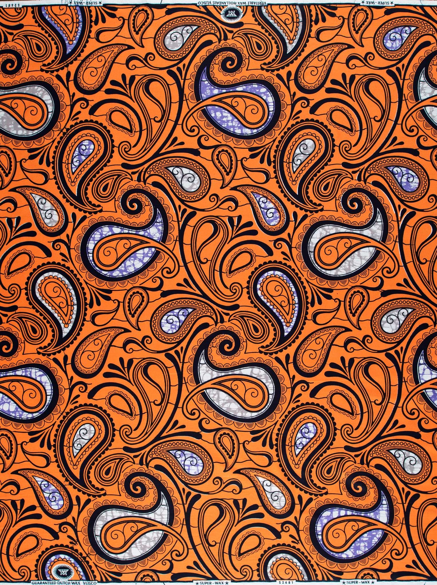Vibrant orange fabric bold paisley super-wax vls2681.019