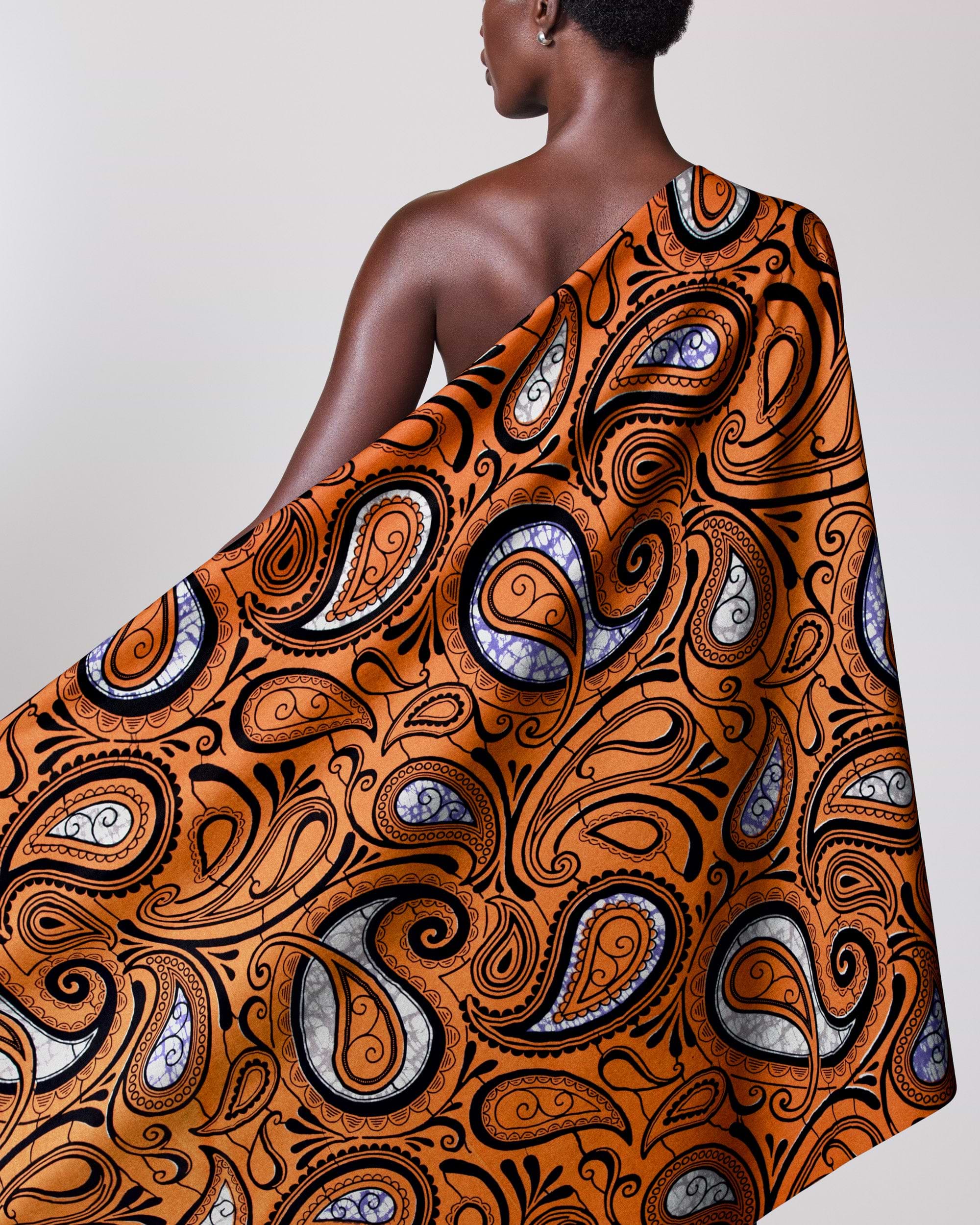 Vibrant orange fabric intricate black super-wax vls2681.019