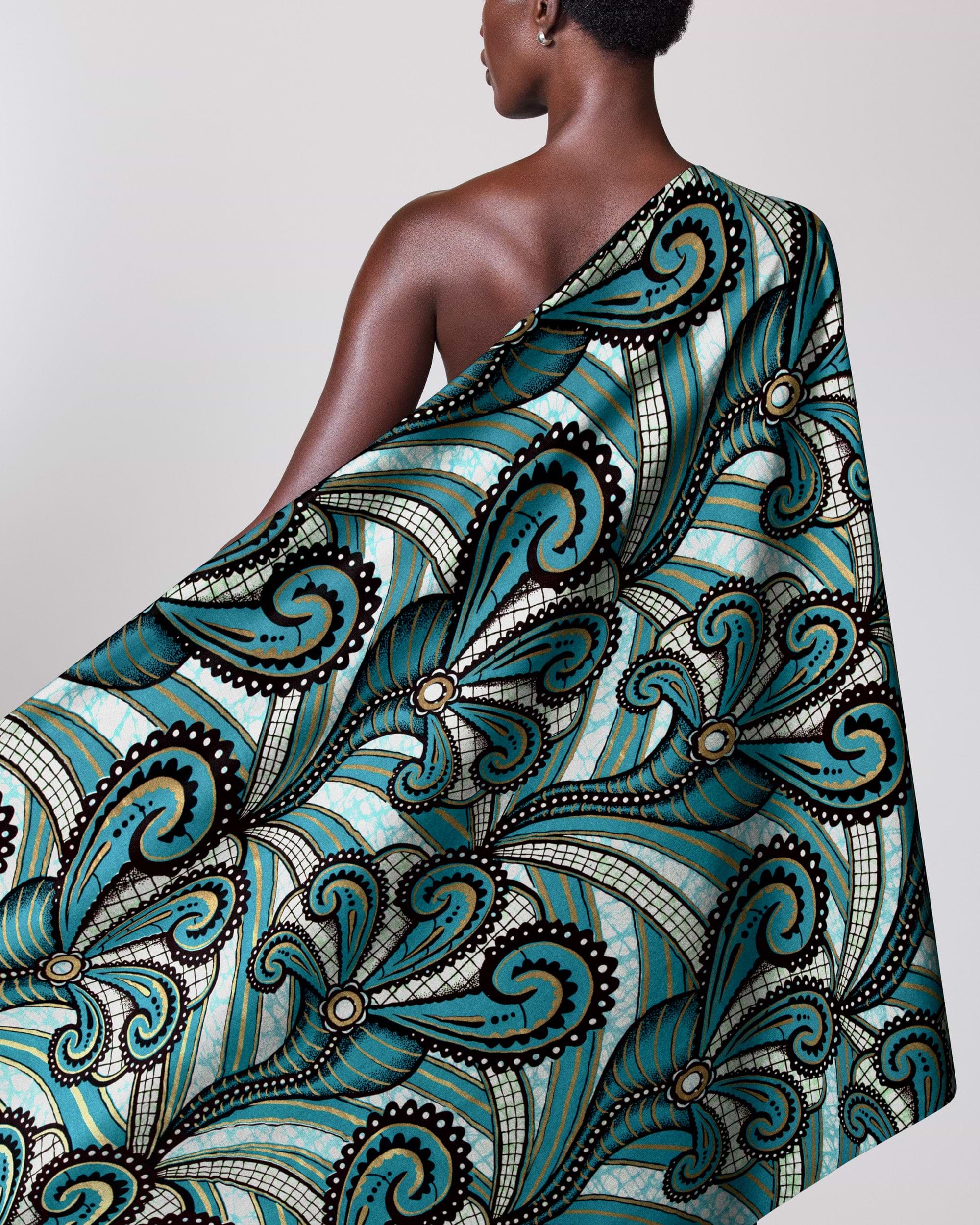 One-shoulder wrap dress vibrant teal super-wax vls2746.009