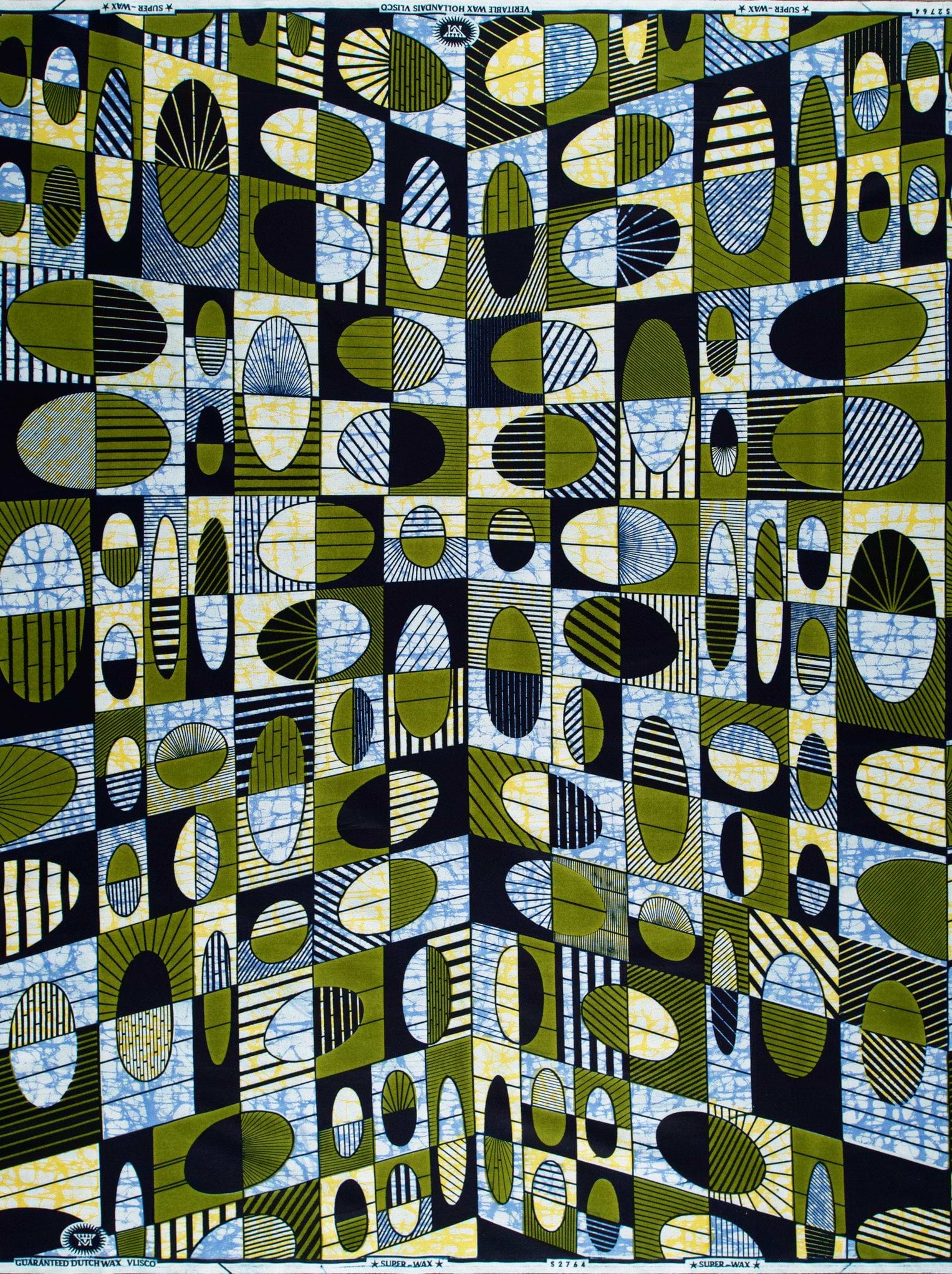 Vibrant geometric-patterned fabric olive green super-wax vls2764.001