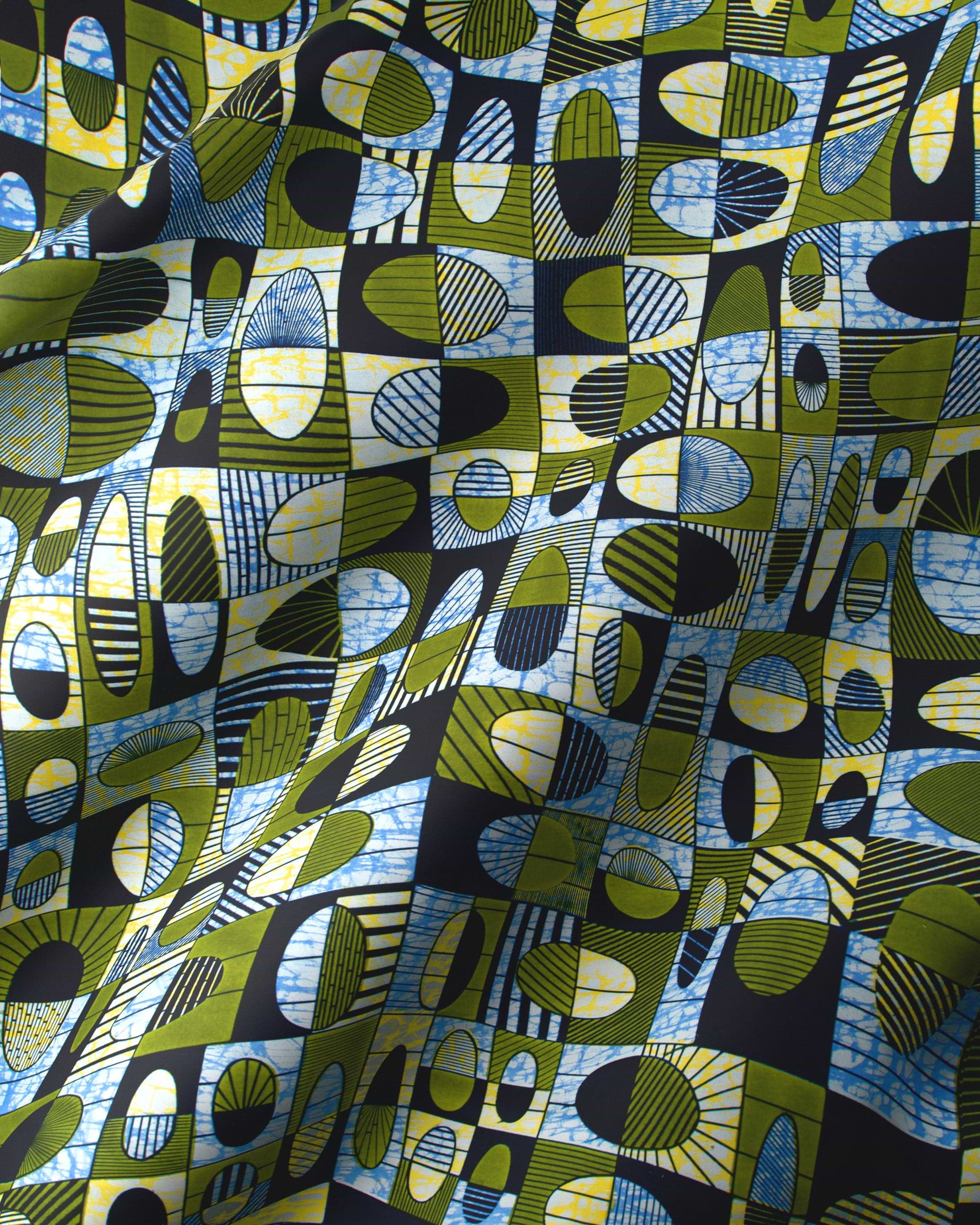 Vibrant green blue black geometric-patterned super-wax vls2764.001