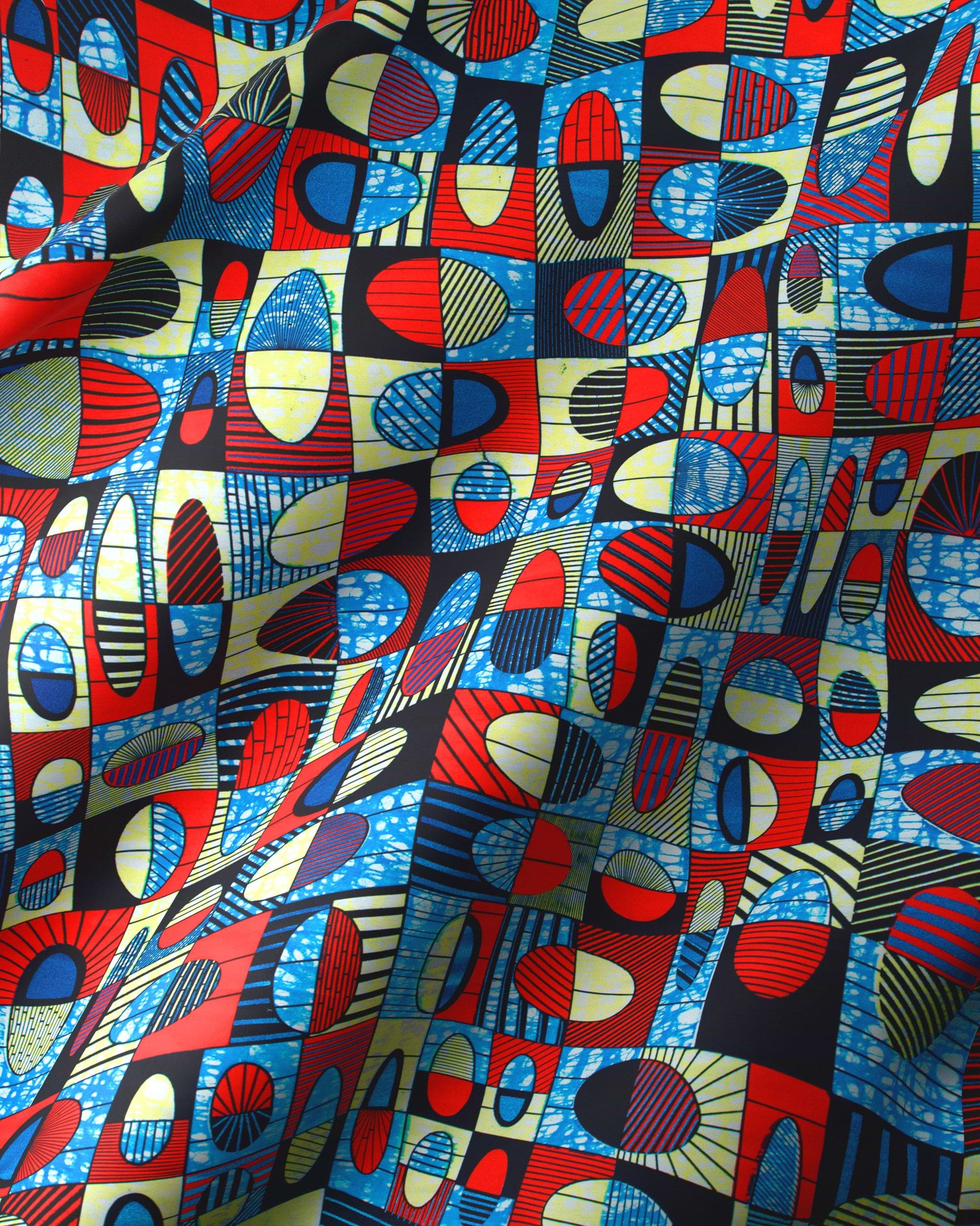 Vibrant red blue black geometric-patterned super-wax vls2764.005