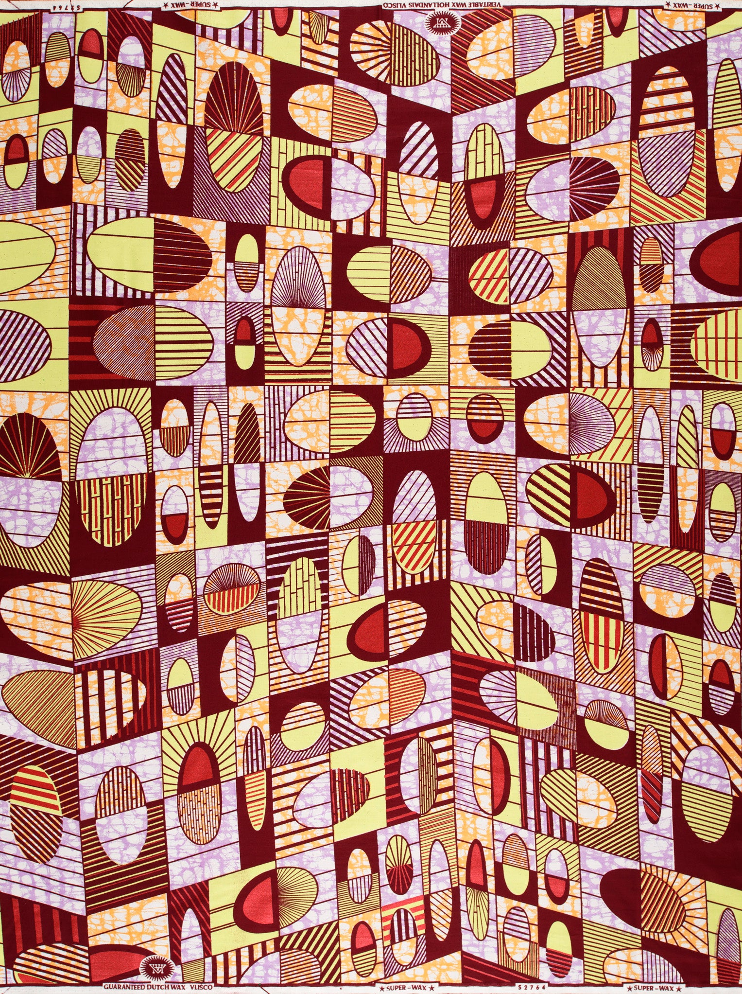 Vibrant geometric-patterned fabric bold maroon super-wax vls2764.007