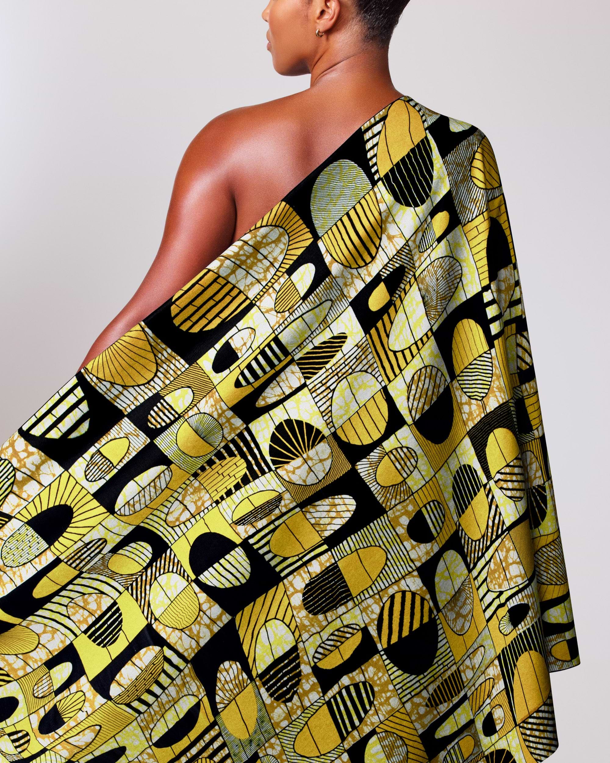 Vibrant yellow black geometric-patterned fabric super-wax vls2764.008