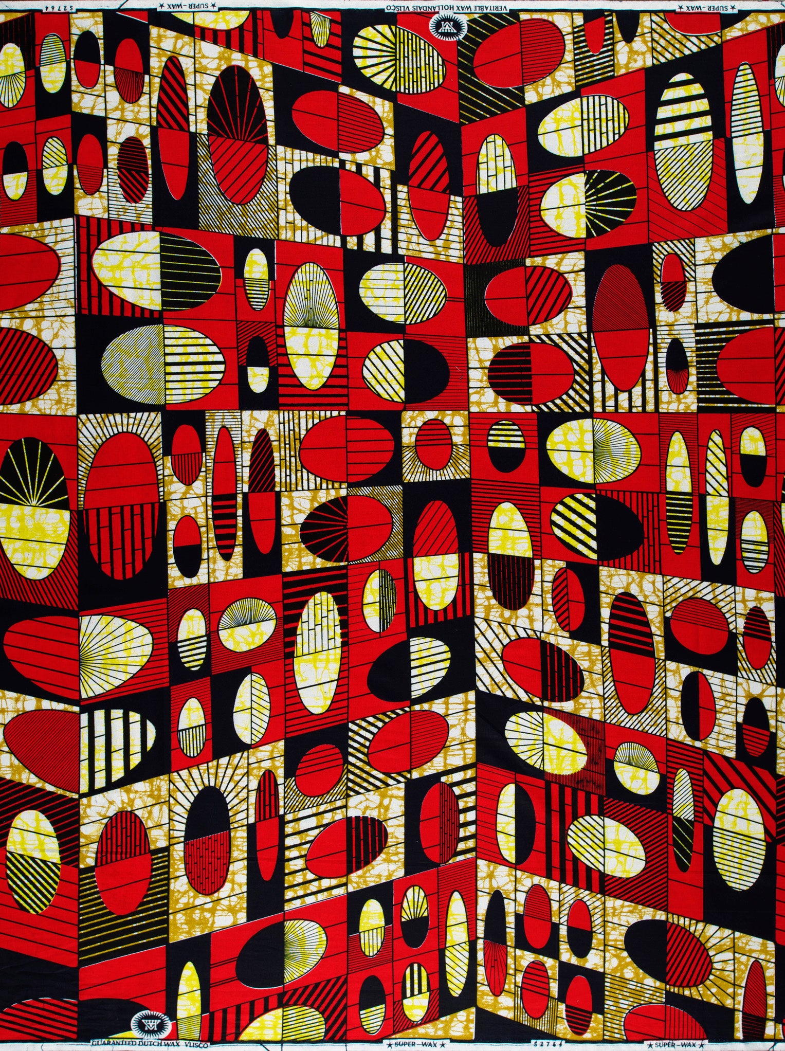 Vibrant red black yellow geometric-patterned super-wax vls2764.012