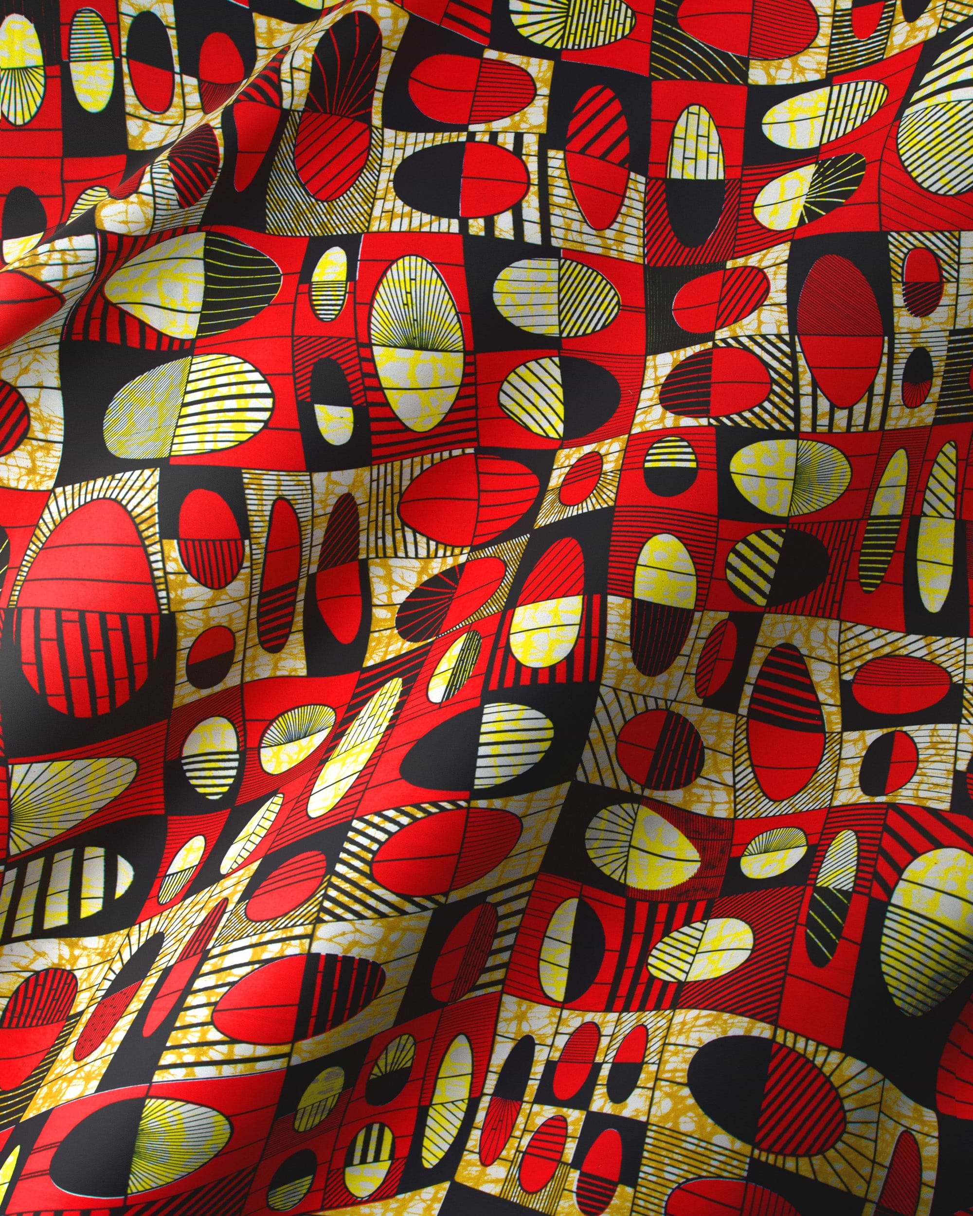 Vibrant red black yellow geometric-patterned super-wax vls2764.012
