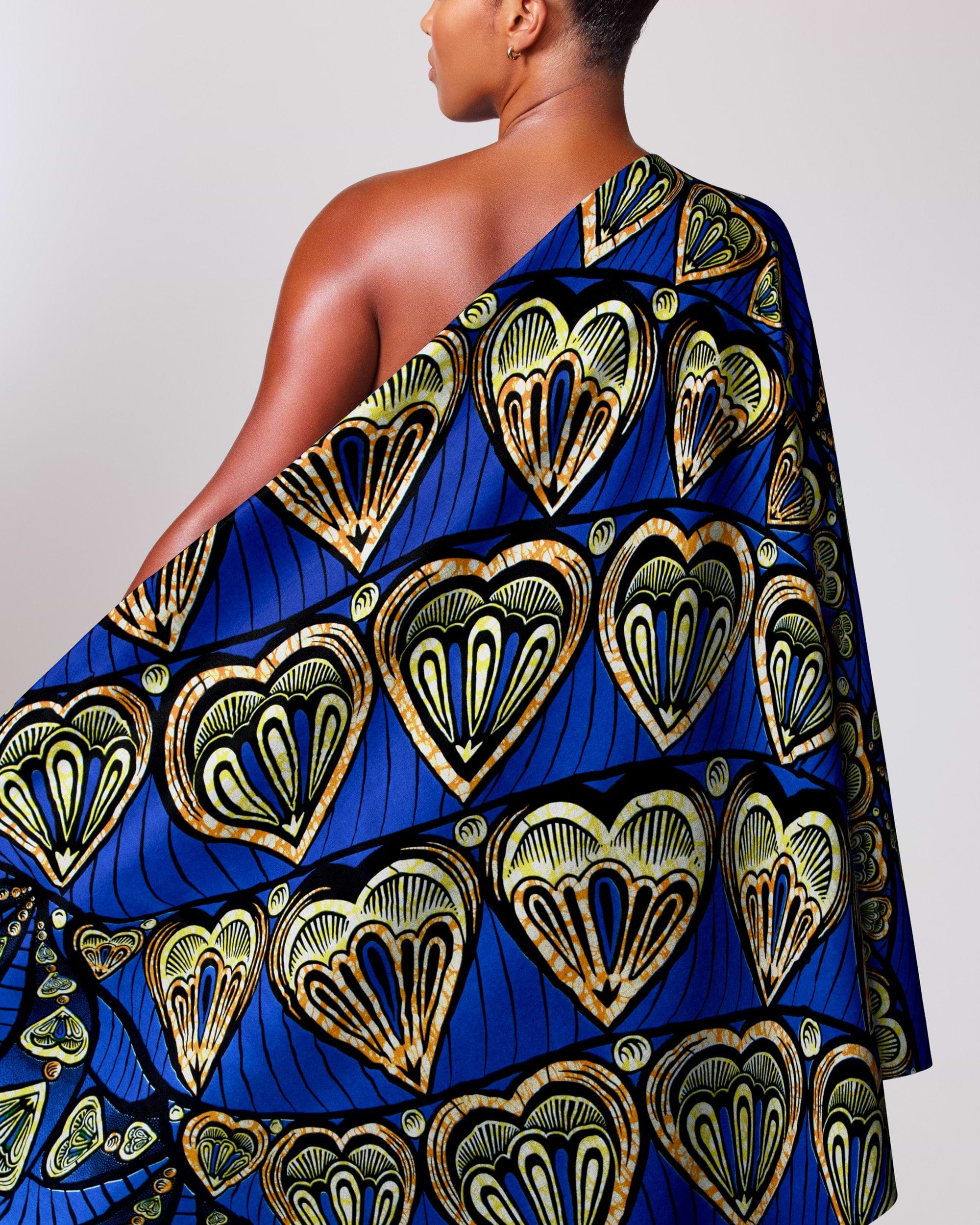 Vibrant blue one-shoulder wrap dress super-wax vls3258.001