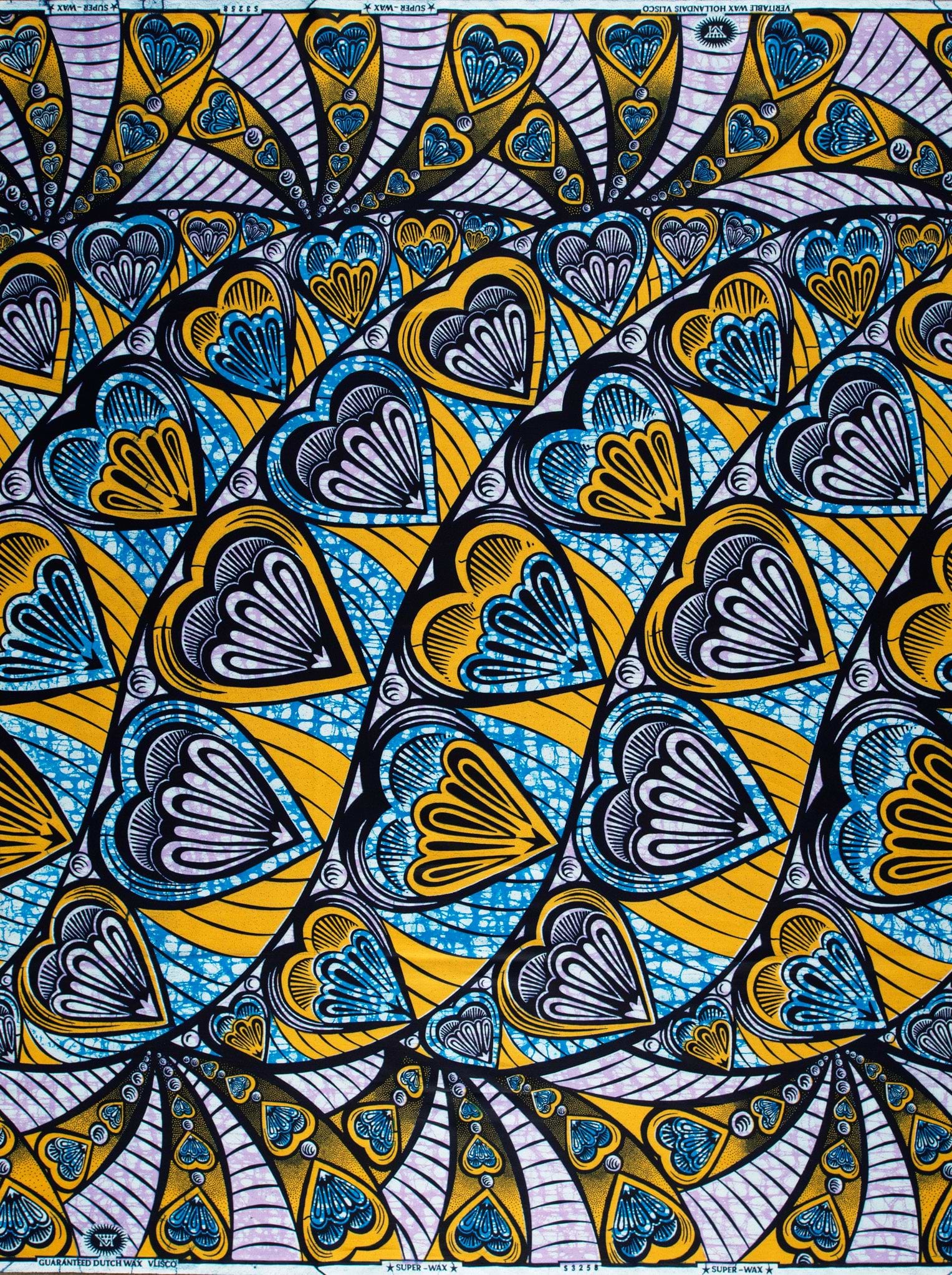Vibrant blue yellow heart-patterned african super-wax vls3258.008