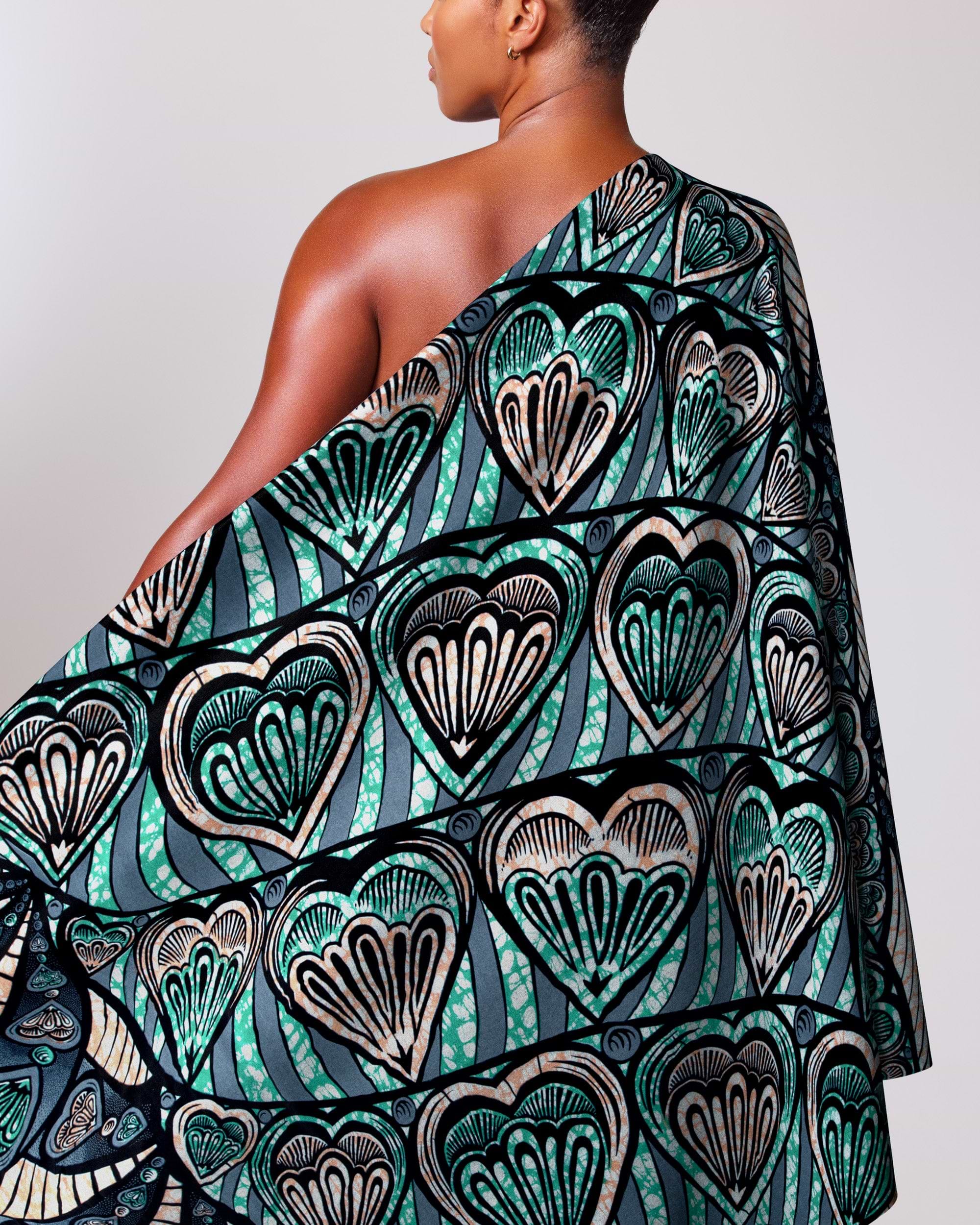 One-shoulder dress vibrant teal black super-wax vls3258.009